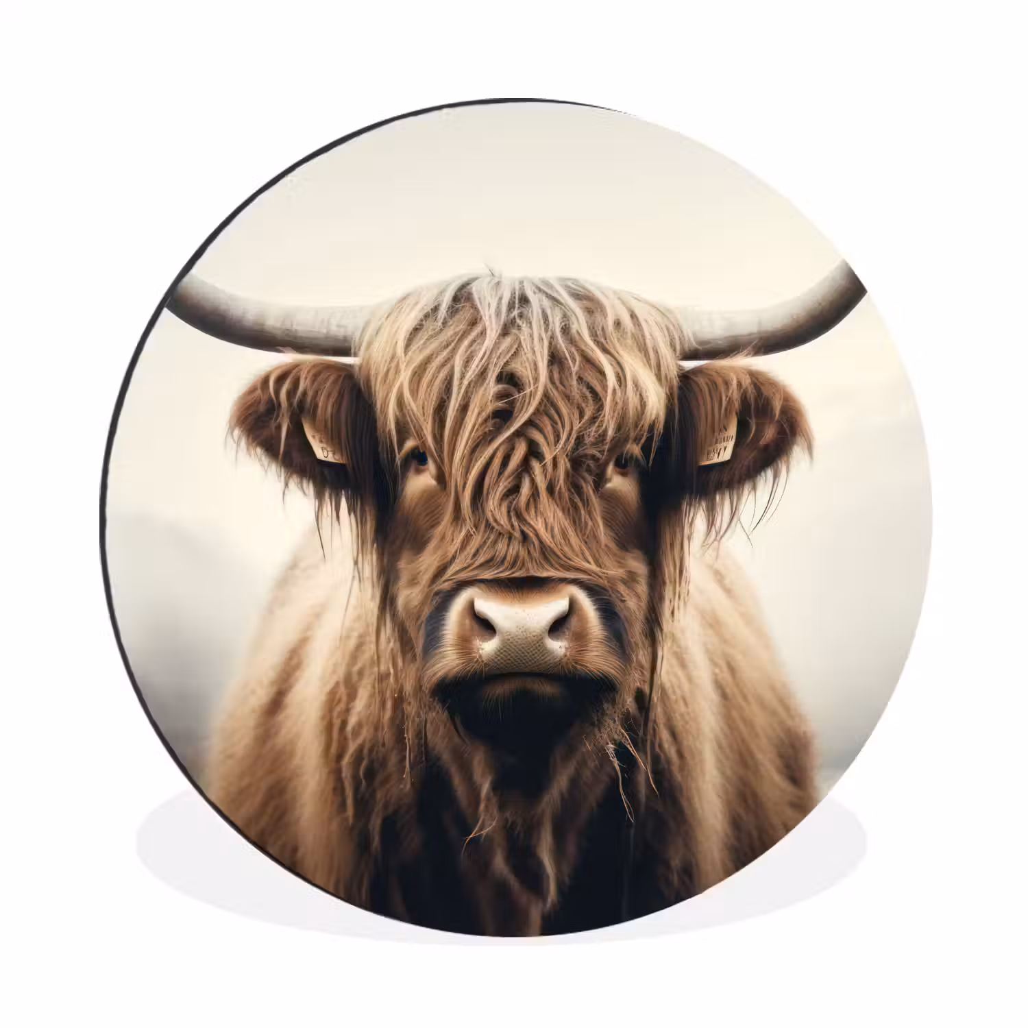 Schotse hooglander - Hoorns - Landschap Wandcirkel aluminium klein -3d