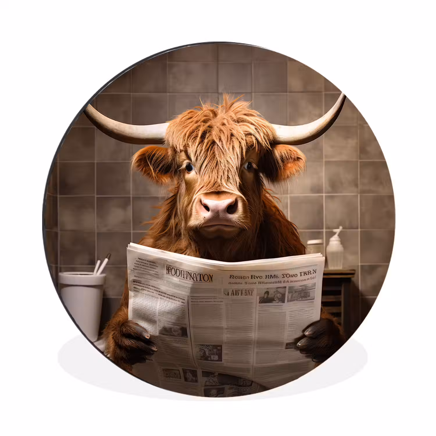 Schotse hooglander - Krant - Toilet Wandcirkel aluminium klein -3d
