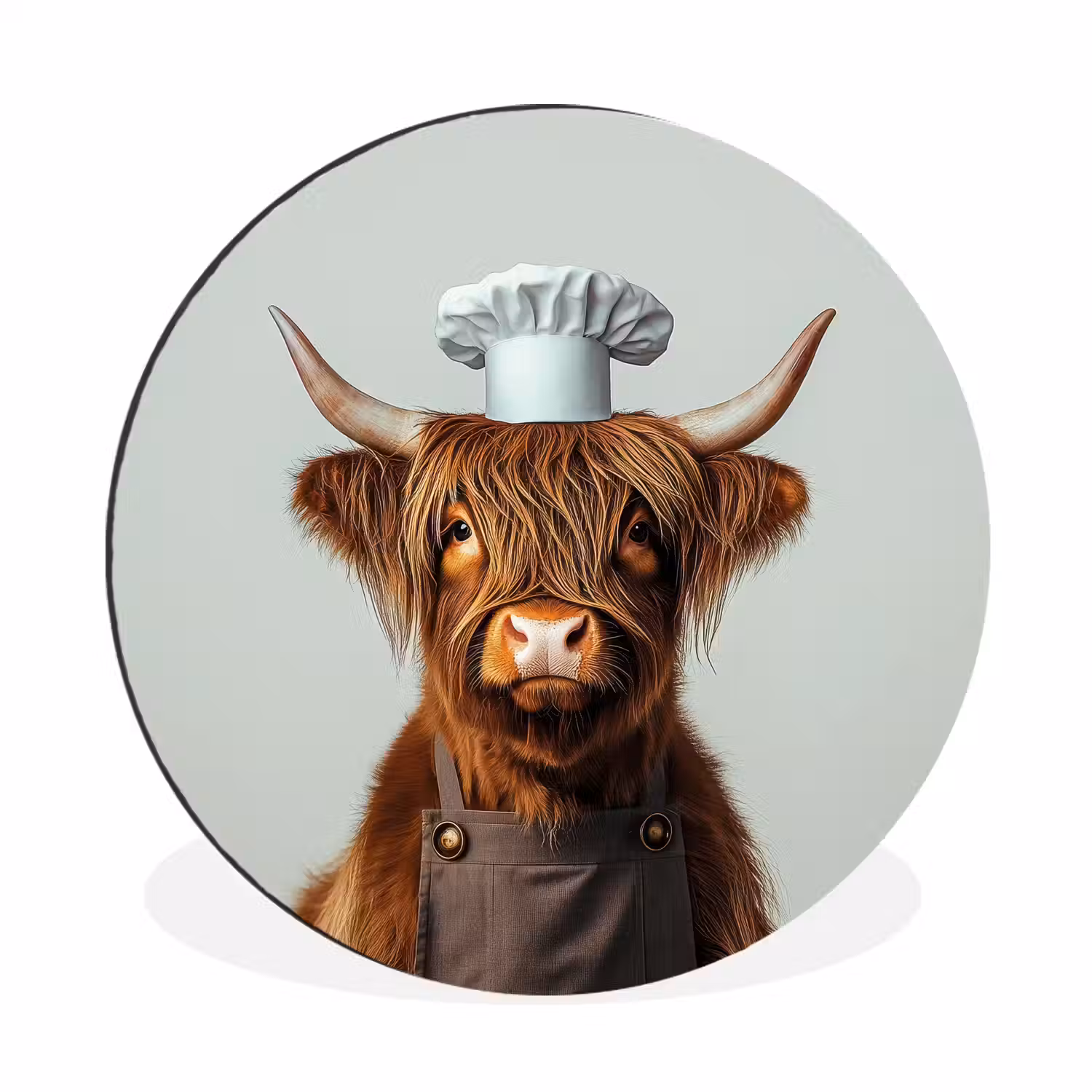 Schotse Hooglander - Bruin - Hoorns - Kokskleding Wandcirkel aluminium klein -3d