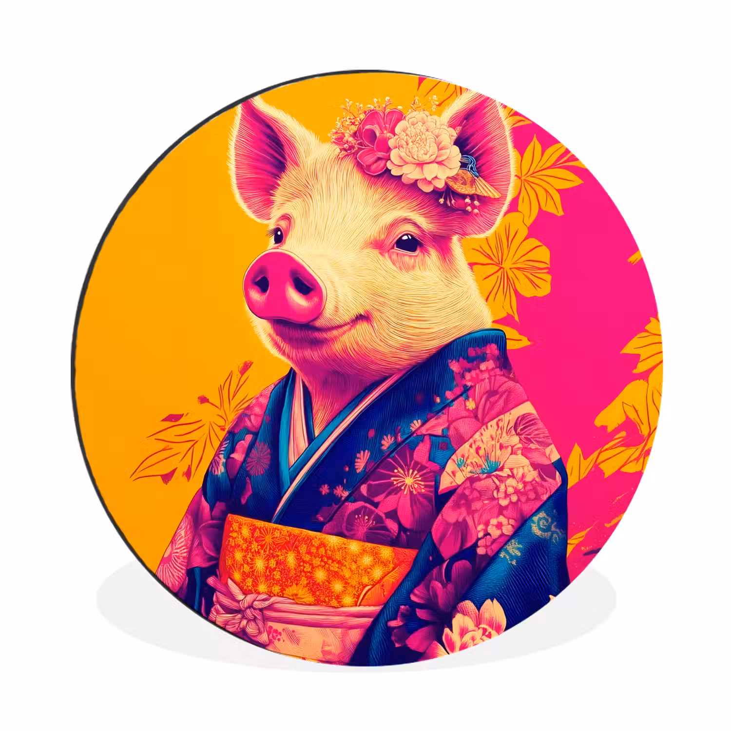 Varken - Bloemkroon - Kimono - Abstract Wandcirkel aluminium klein -3d