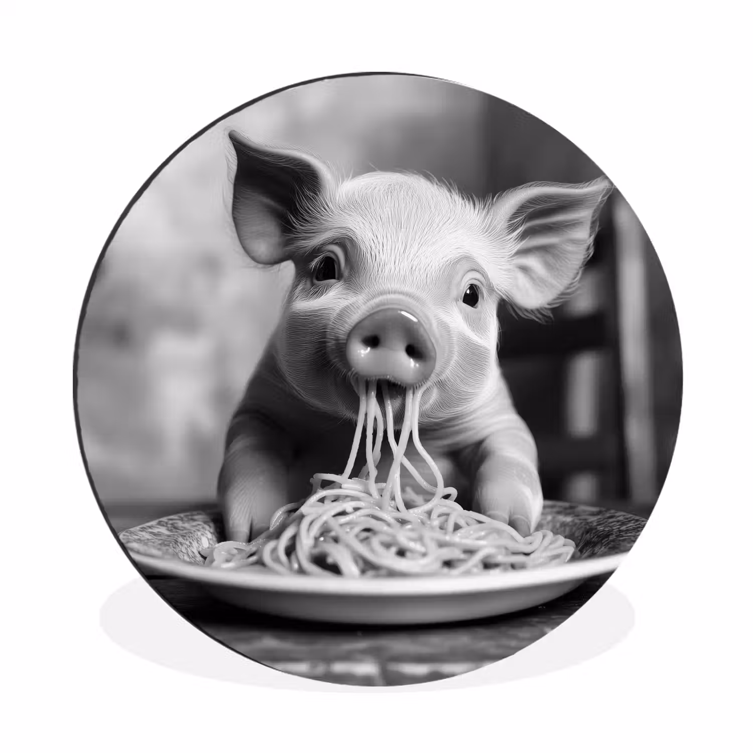 Varken - Schattig - Spaghetti - Zwart wit - Dier Wandcirkel aluminium klein -3d