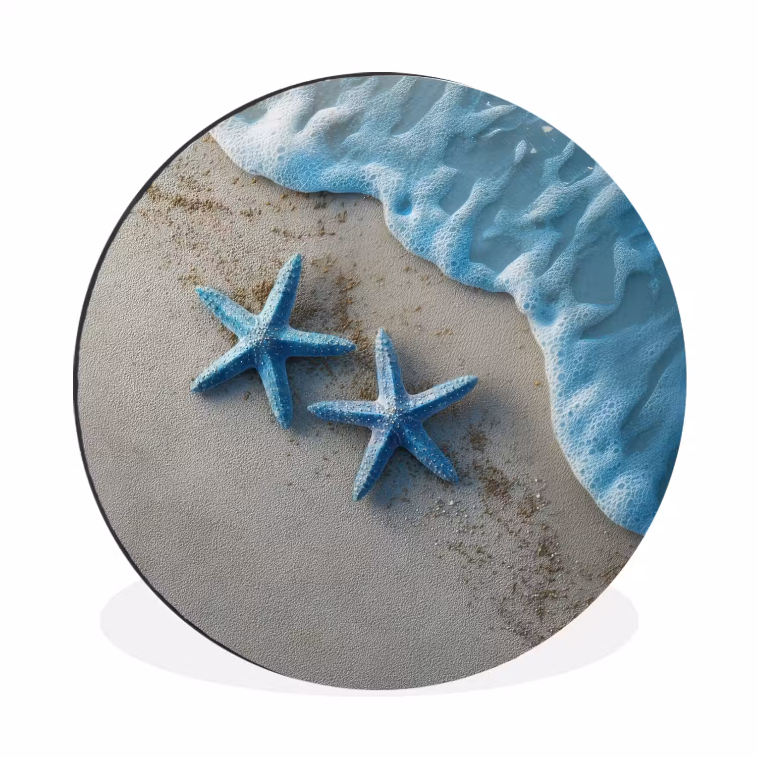 Zeesterren - Zand - Zee - Blauw Wandcirkel aluminium klein -3d
