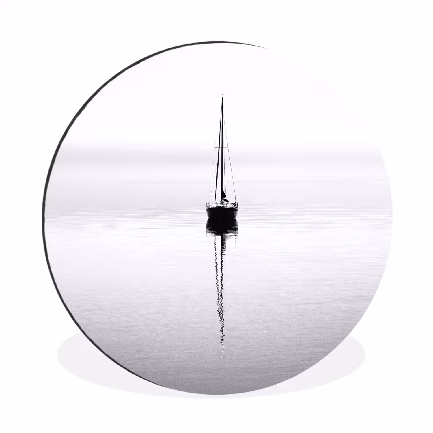 Zeilboot - Zwart - Water - Silhouet Wandcirkel aluminium klein -3d