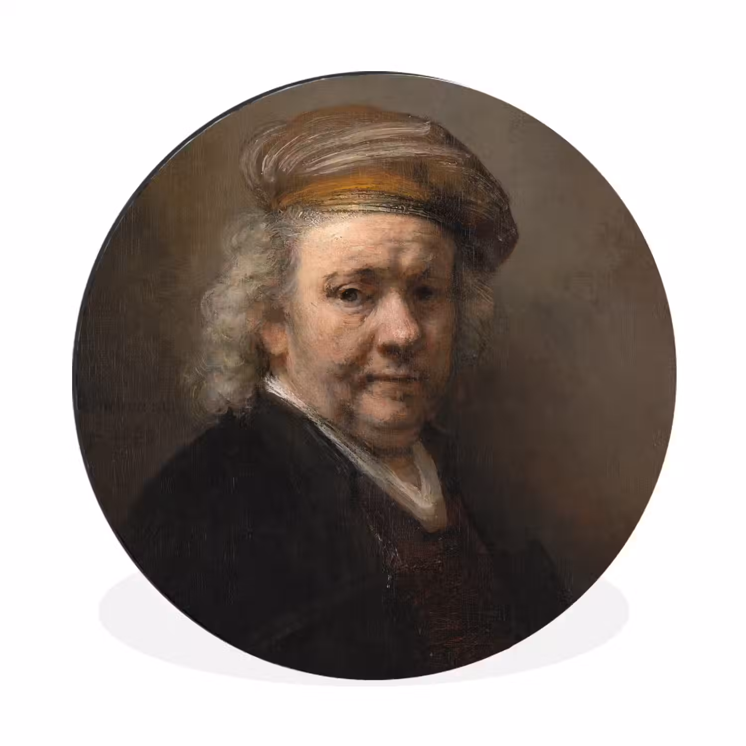 Zelfportret - Schilderij van Rembrandt van Rijn Wandcirkel aluminium klein -3d