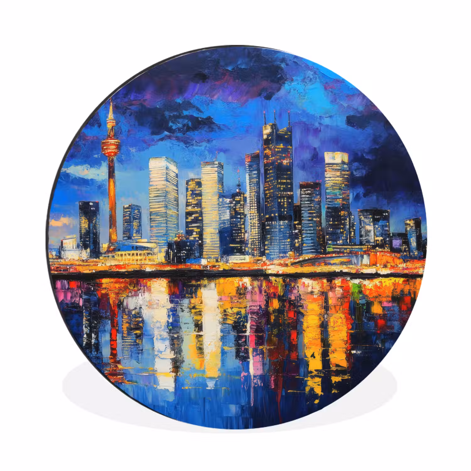 Skyline Toronto - Modern - Stadslicht - Blauw Wandcirkel aluminium klein -3d