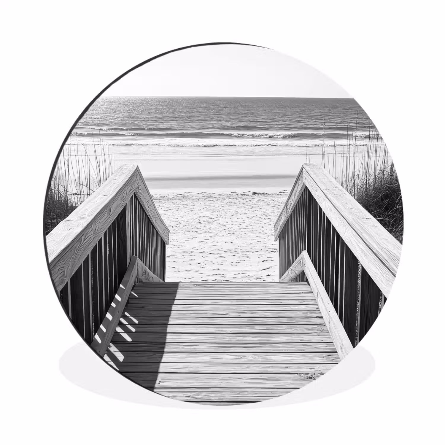 Loopbrug - Hout - Strand - Zee Wandcirkel aluminium klein -3d