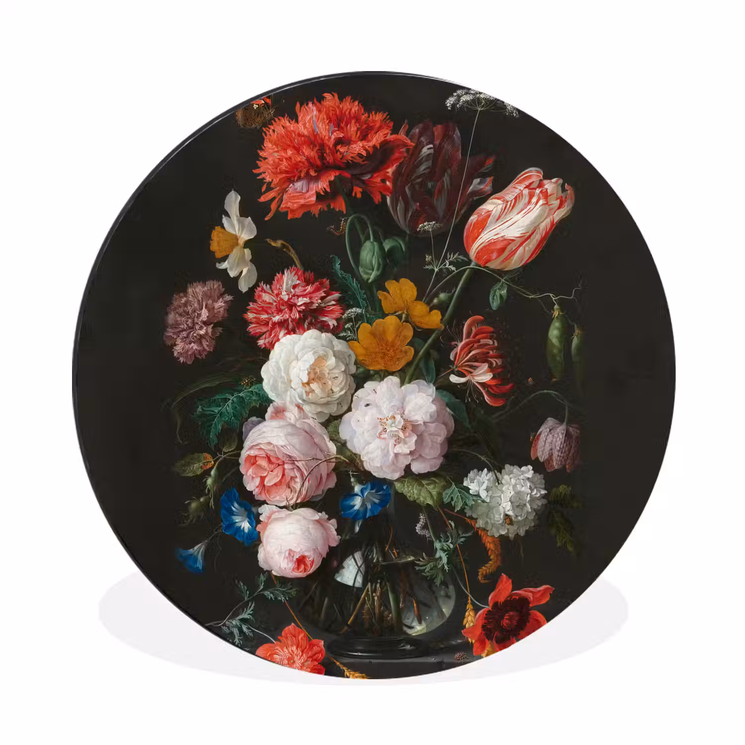 Stilleven met bloemen in een glazen vaas - Schilderij van Jan Davidsz. de Heem Wandcirkel aluminium klein -3d