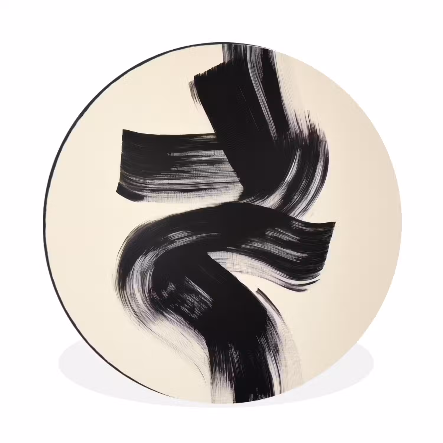 Strepen - Zwart - Abstract Wandcirkel aluminium klein -3d