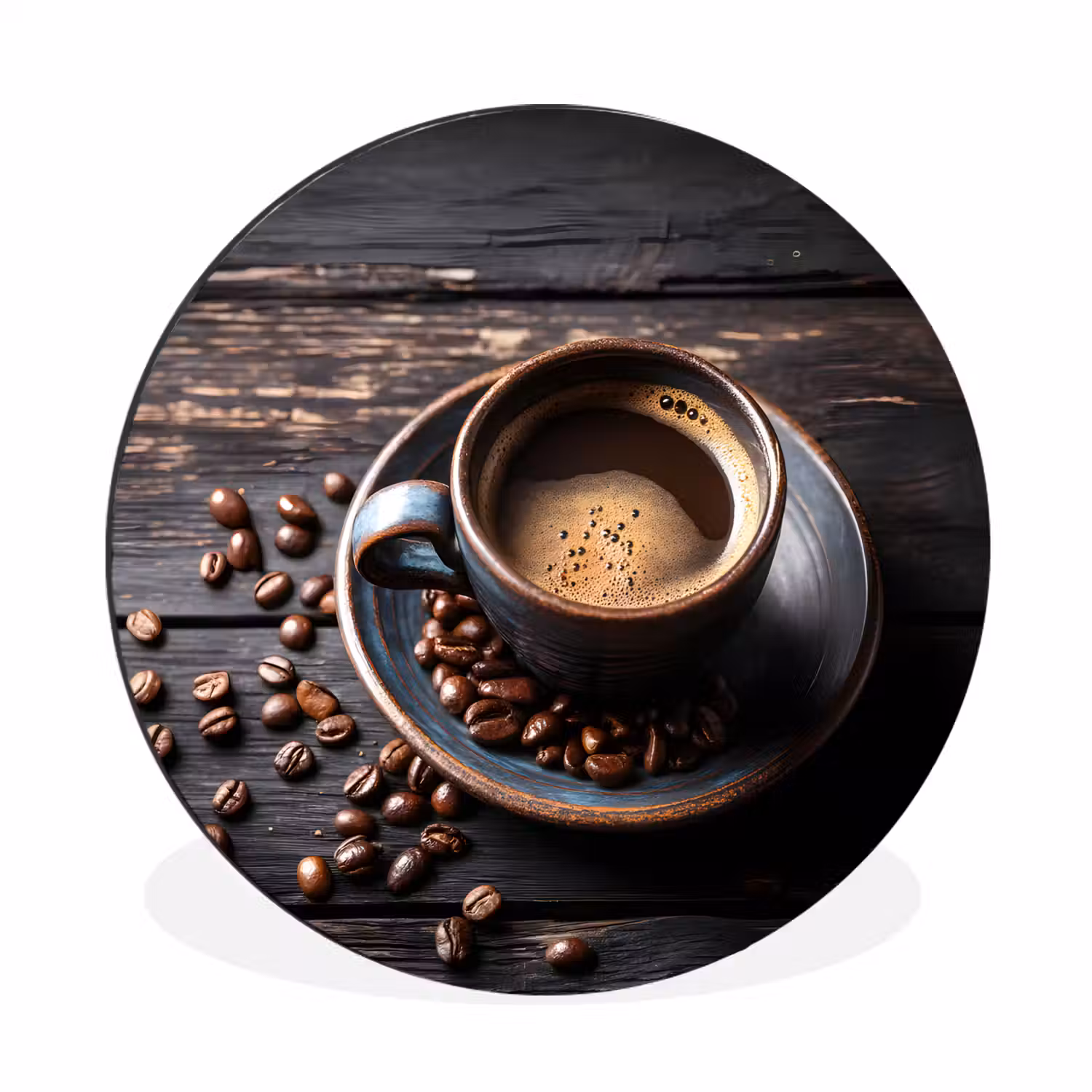 Kop - Koffie - Hout - Bonen Wandcirkel aluminium klein -3d