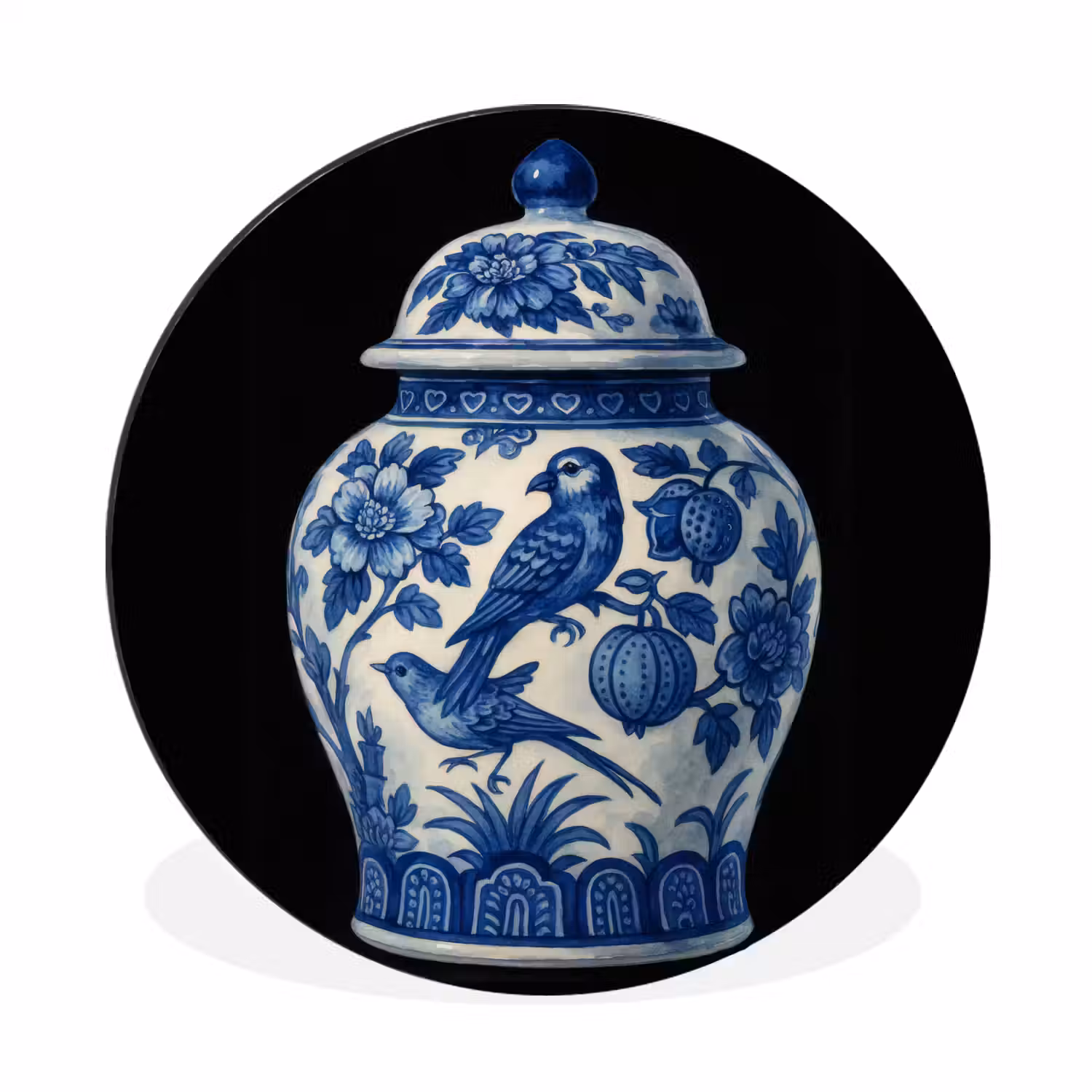 Pot - Delfts Blauw - Bloemen Wandcirkel aluminium klein -3d