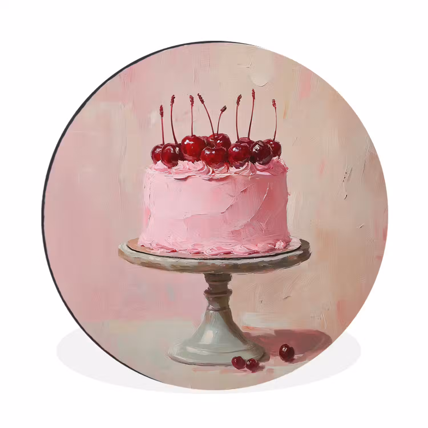 Taart - Pink - Cherry Wandcirkel aluminium klein -3d