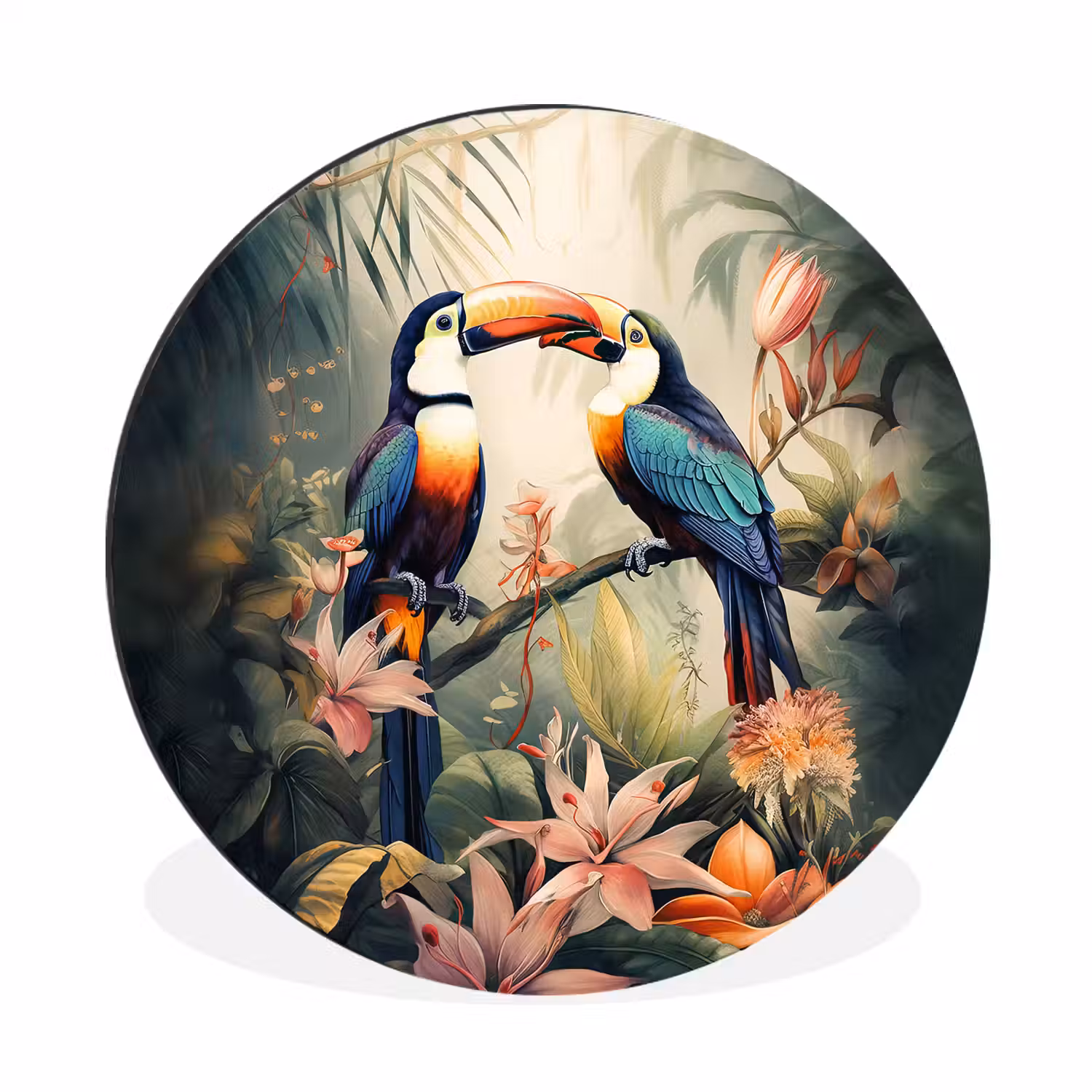 Toekan - Vogels - Bloemen - Natuur - Jungle Wandcirkel aluminium klein -3d