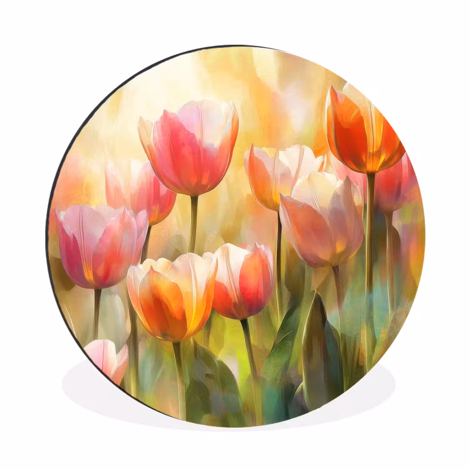 Tulpen - Sprookjesachtig - Kleurrijk Wandcirkel aluminium klein -3d
