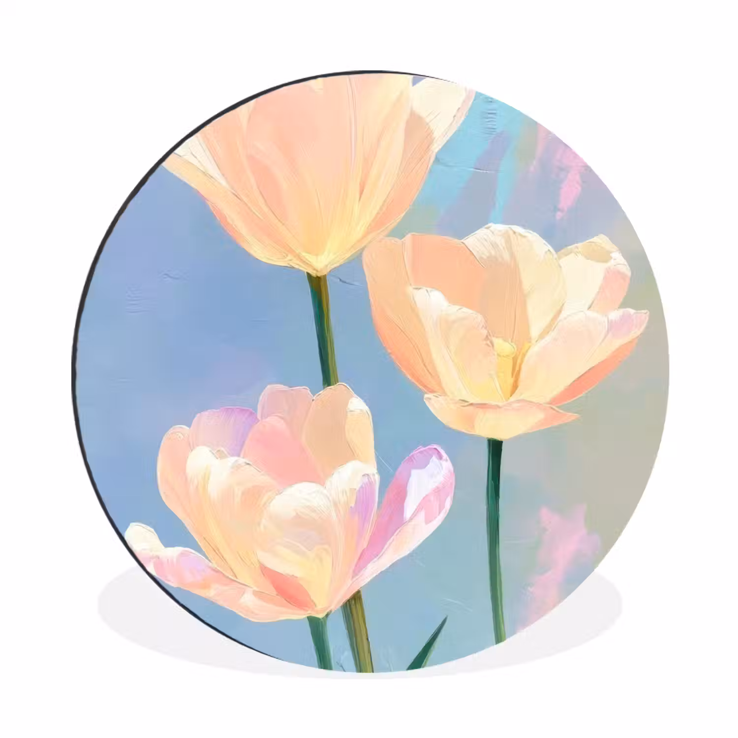 Tulpen - Roze accenten - Blauw Wandcirkel aluminium klein -3d