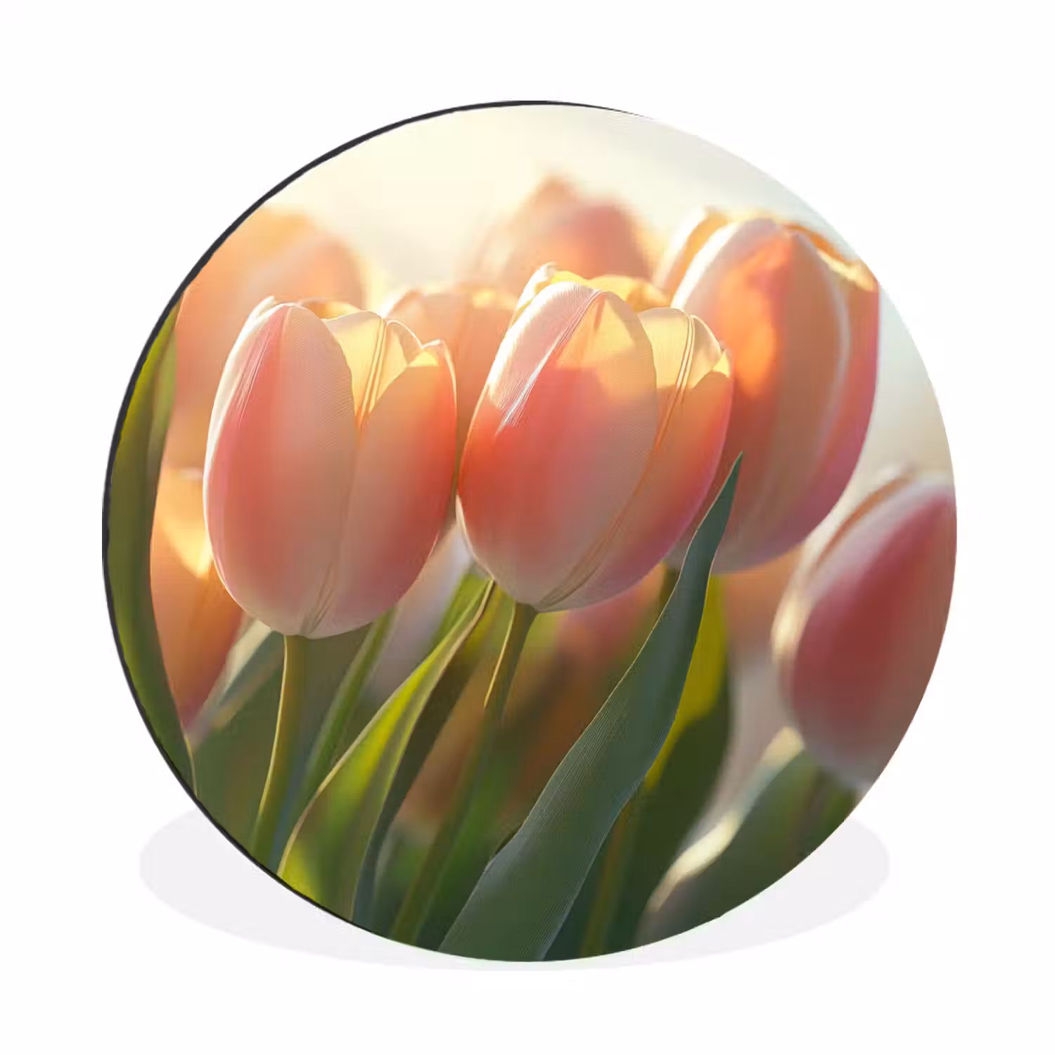 Tulpen - Roze - Zonnestralen Wandcirkel aluminium klein -3d