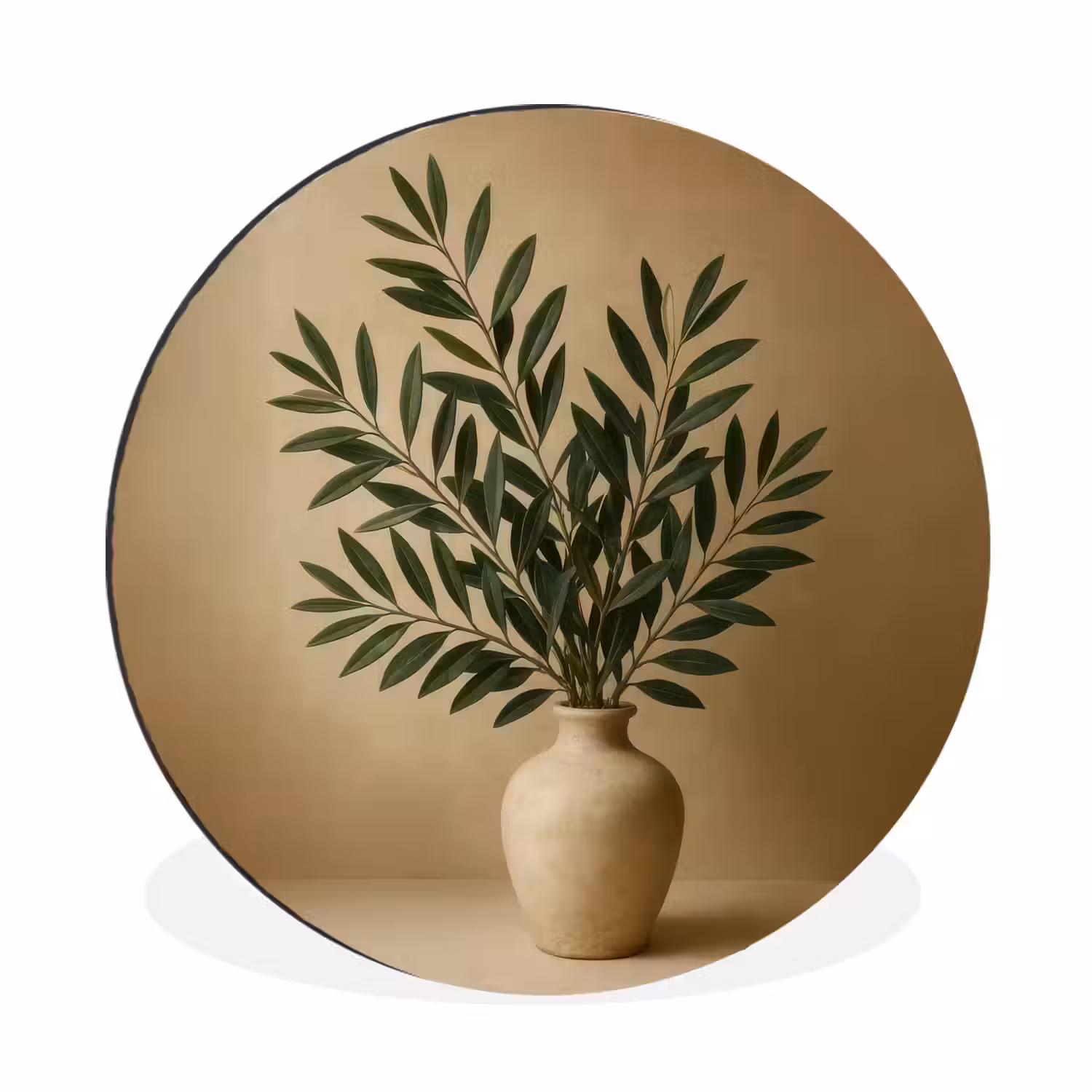 Vaas - Olijftakken - Bladeren - Beige Wandcirkel aluminium klein -3d