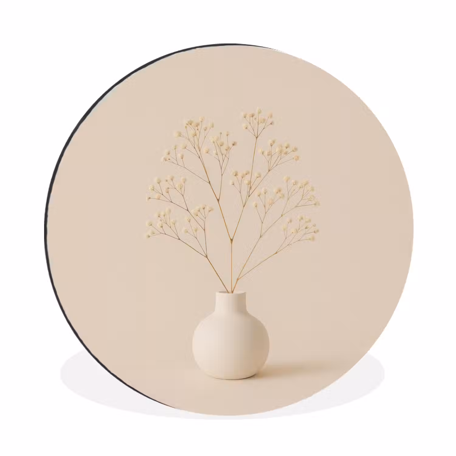 Vaas - Takken - Bloemetjes - Wit Wandcirkel aluminium klein -3d