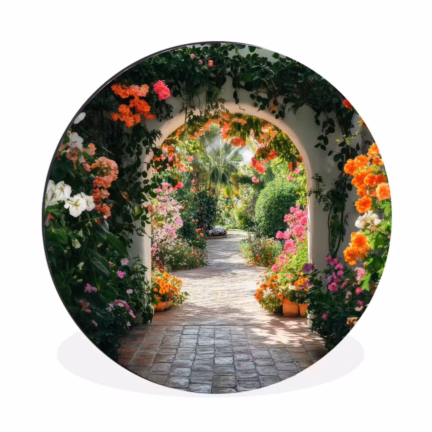 Doorkijk - Bloemen - Natuur - Bloementuin Wandcirkel aluminium klein -3d