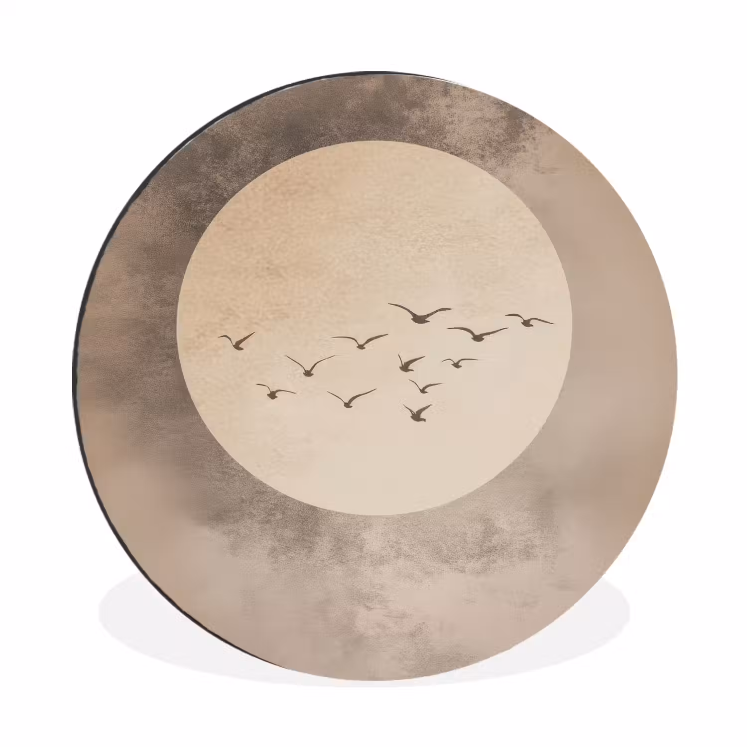 Vogel - Beige - Japandi Wandcirkel aluminium klein -3d