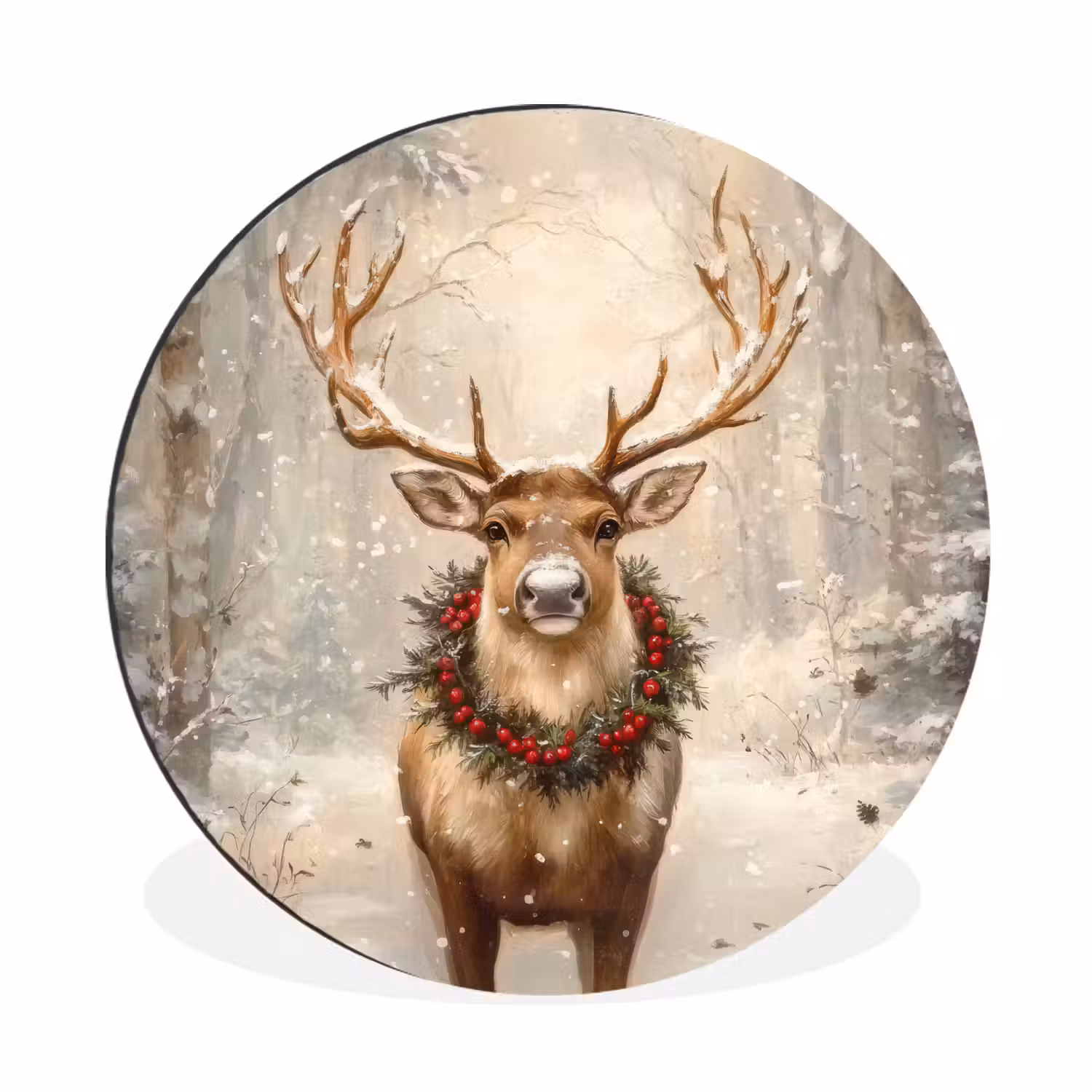 Kerst - Rendier - Winter - Krans Wandcirkel aluminium klein -3d