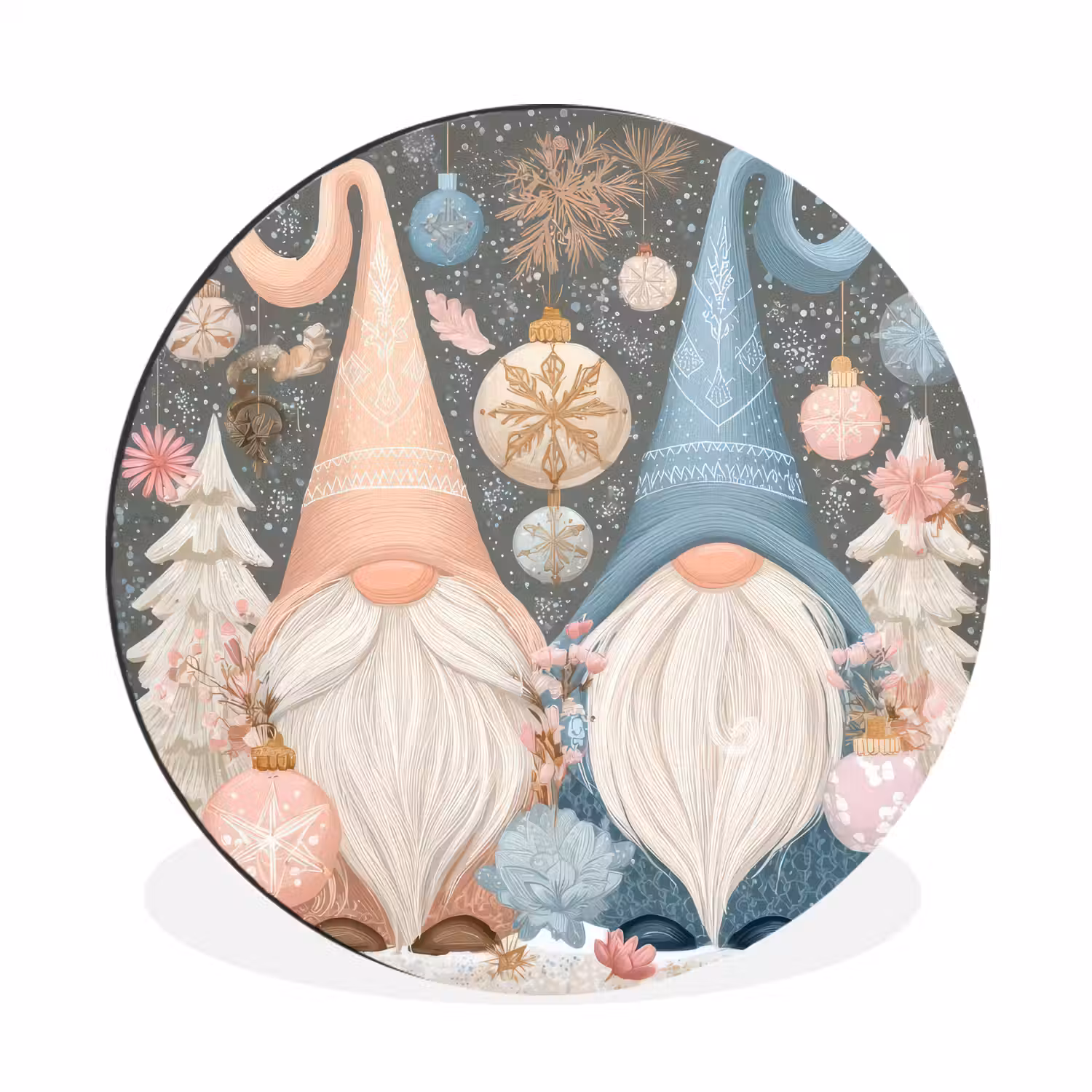 Kerst - Gnomen - Pastel Wandcirkel aluminium klein -3d