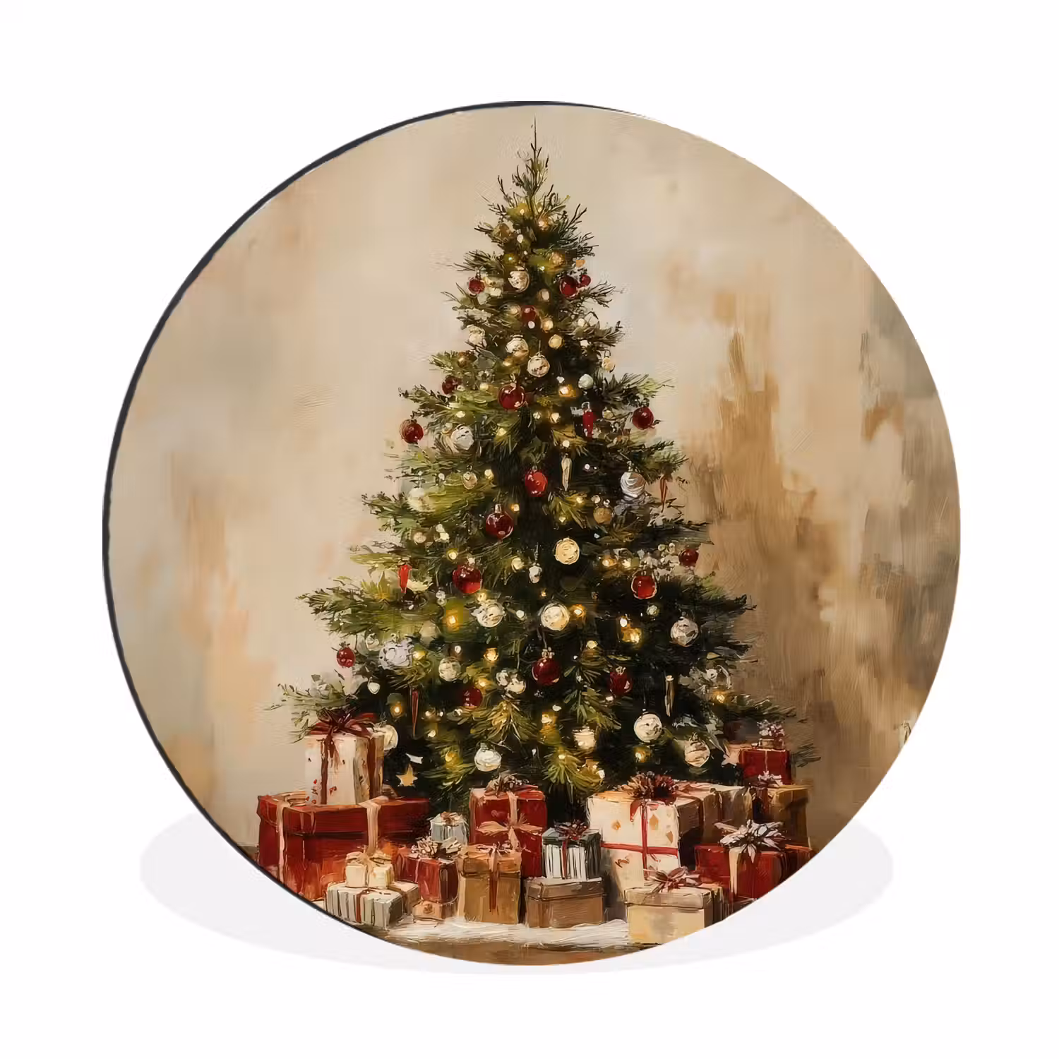 Kerstboom - Versierd - Kleurrijk Wandcirkel aluminium klein -3d
