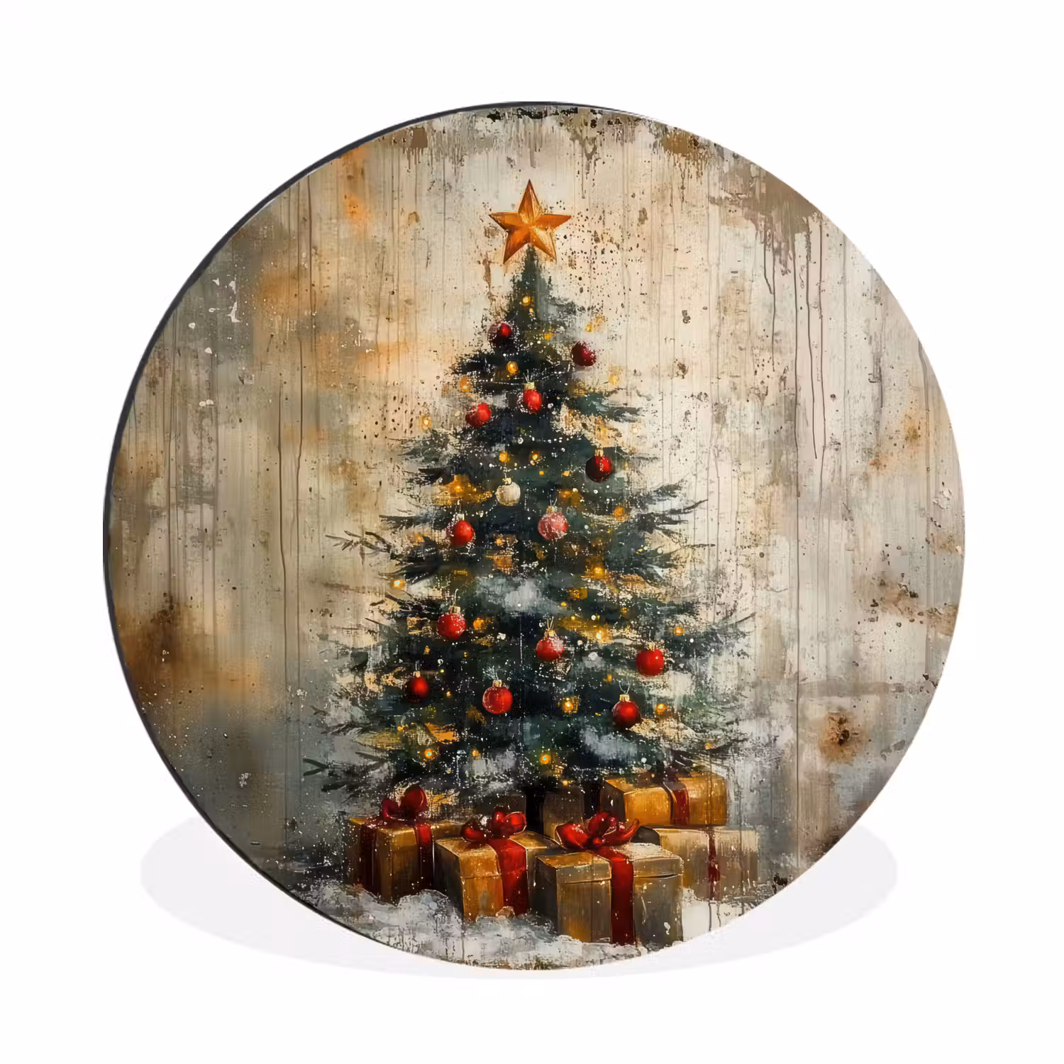 Kerstboom - Vintage - Kerst - Cadeau Wandcirkel aluminium klein -3d