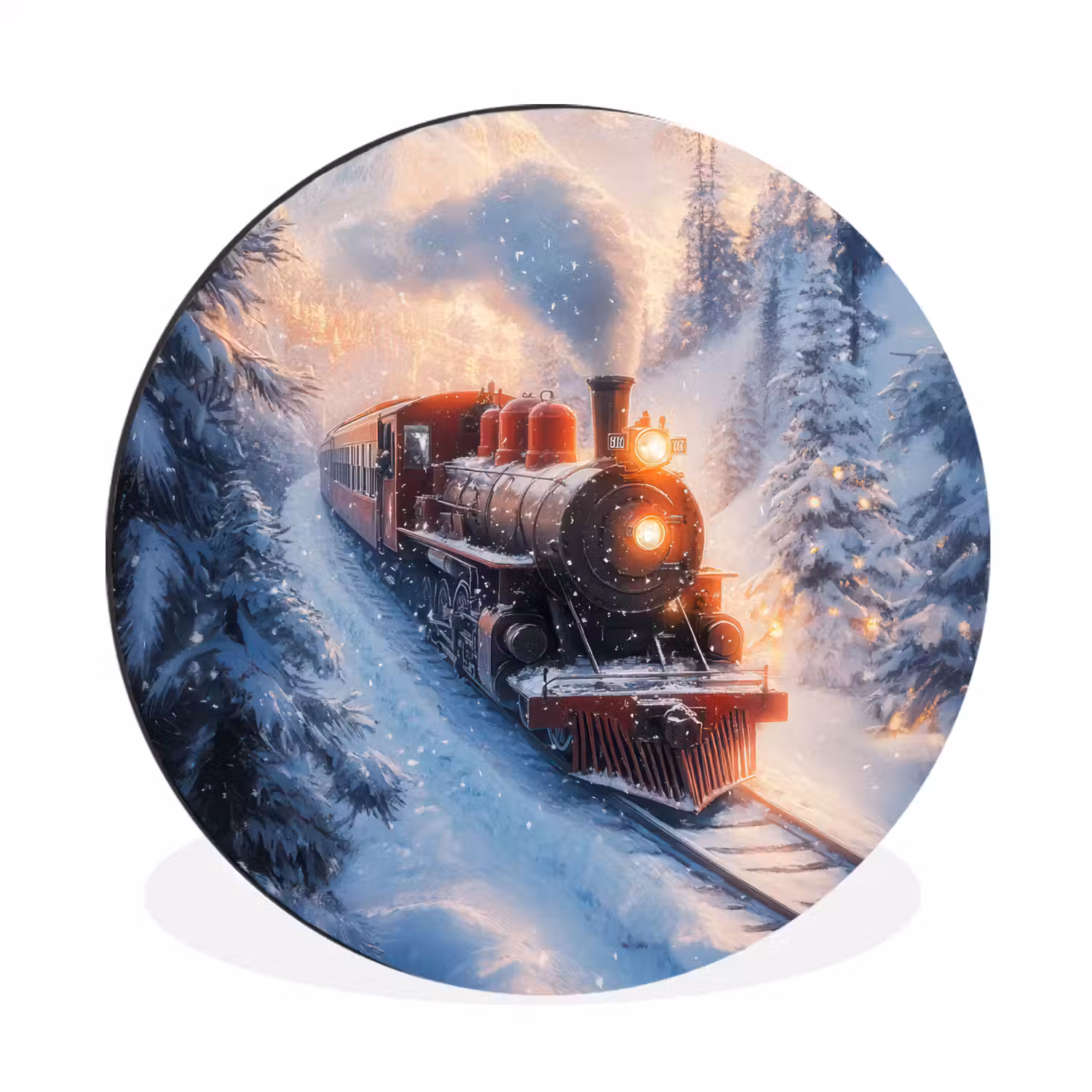 Kersttrein - Sneeuw - Winter - Kerst Wandcirkel aluminium klein -3d