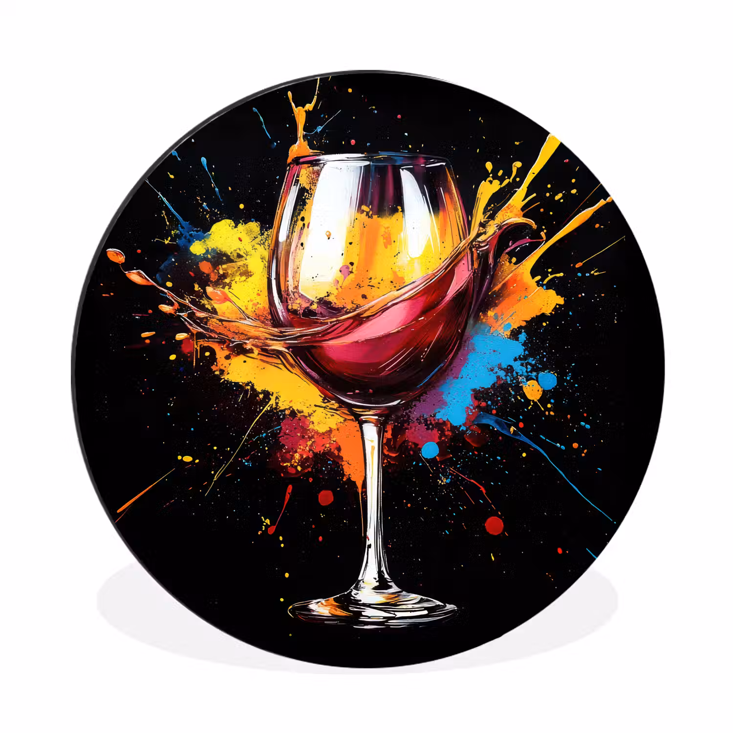 Wijn - Glas - Graffiti - Borrel - Rood - Verf Wandcirkel aluminium klein -3d