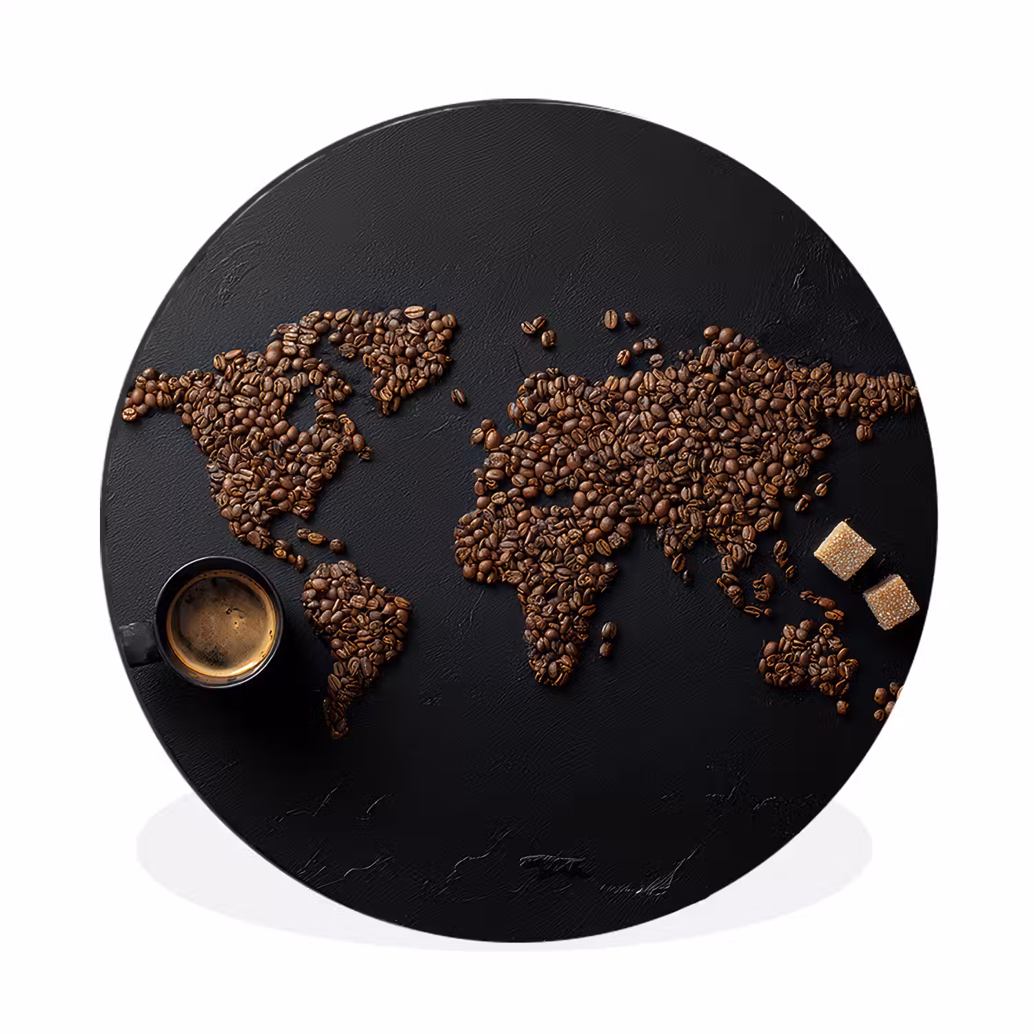 Wereldkaart - Espresso - Zwart Wandcirkel aluminium klein -3d