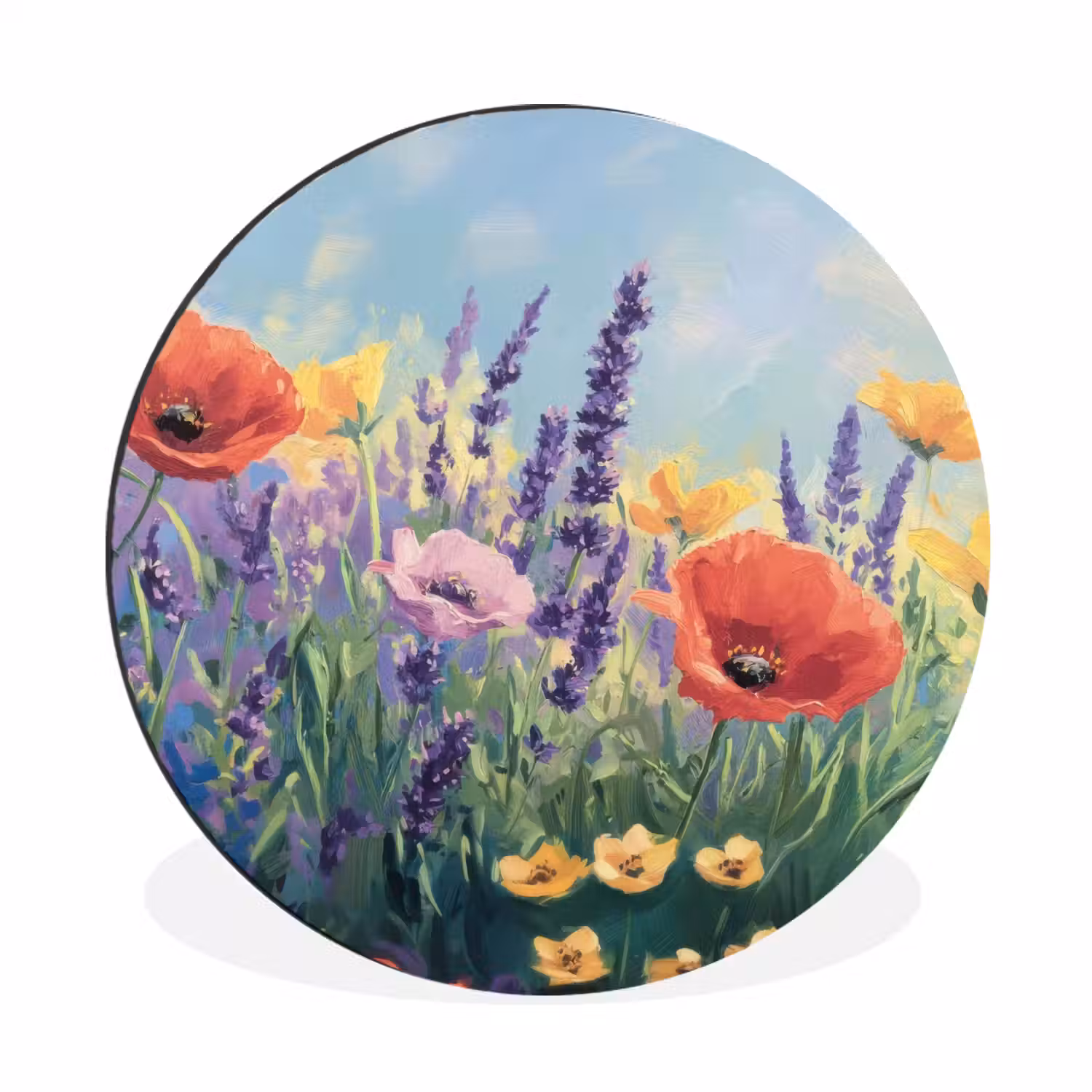 Weide - Bloemen - Kleurrijk Wandcirkel aluminium klein -3d