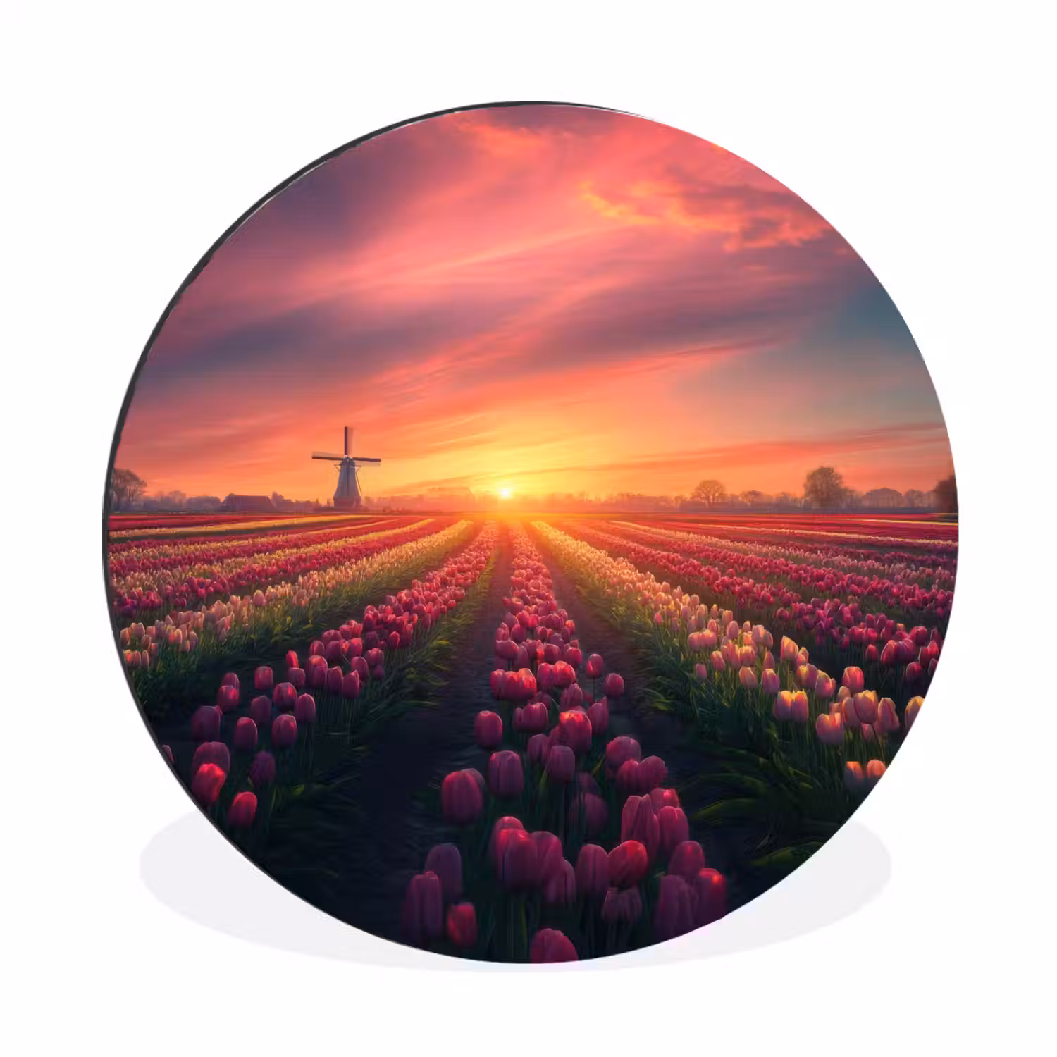 Windmolen - Zonsondergang - Landschap Wandcirkel aluminium klein -3d