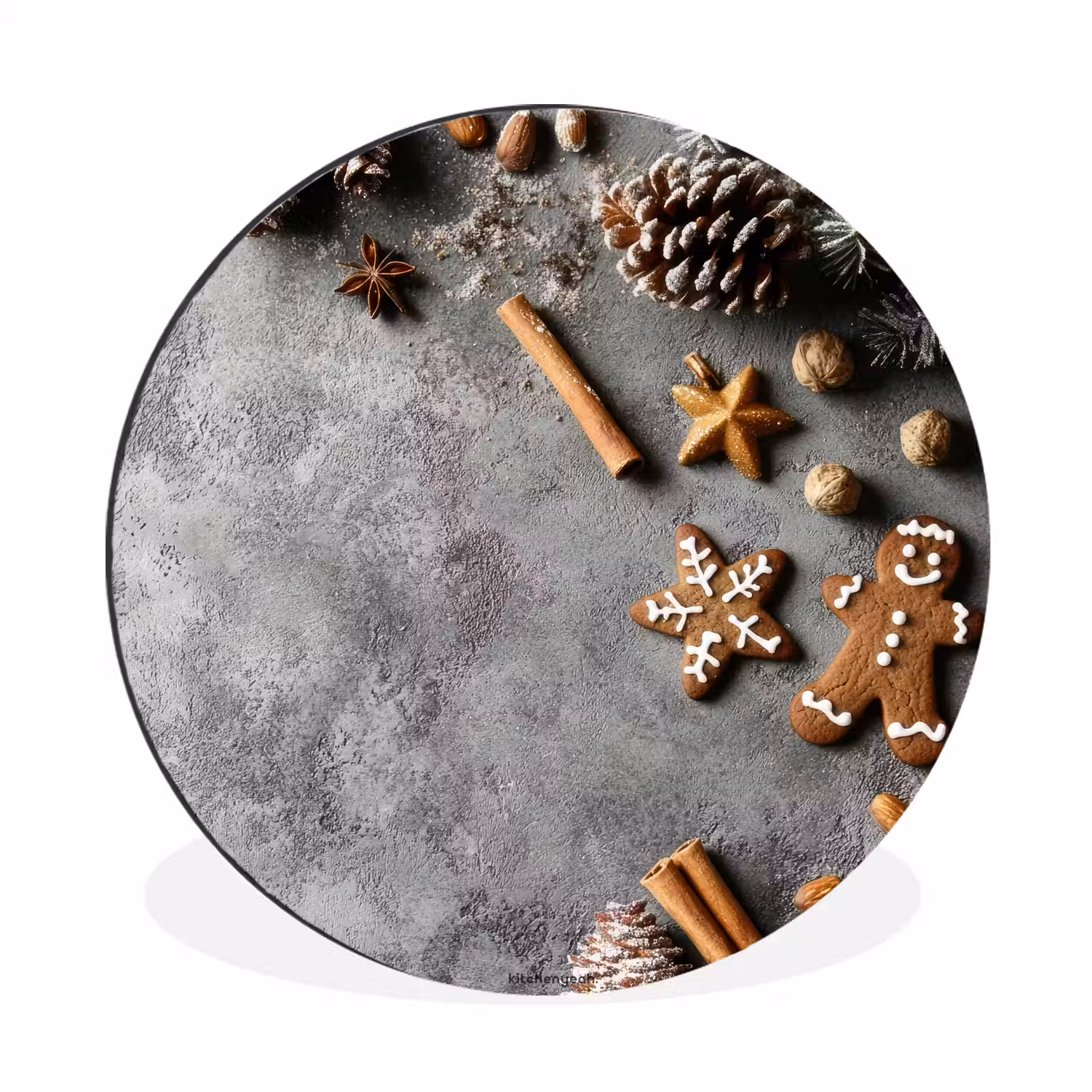 Winter - Kerst - Beton - Dennenappels Wandcirkel aluminium klein -3d