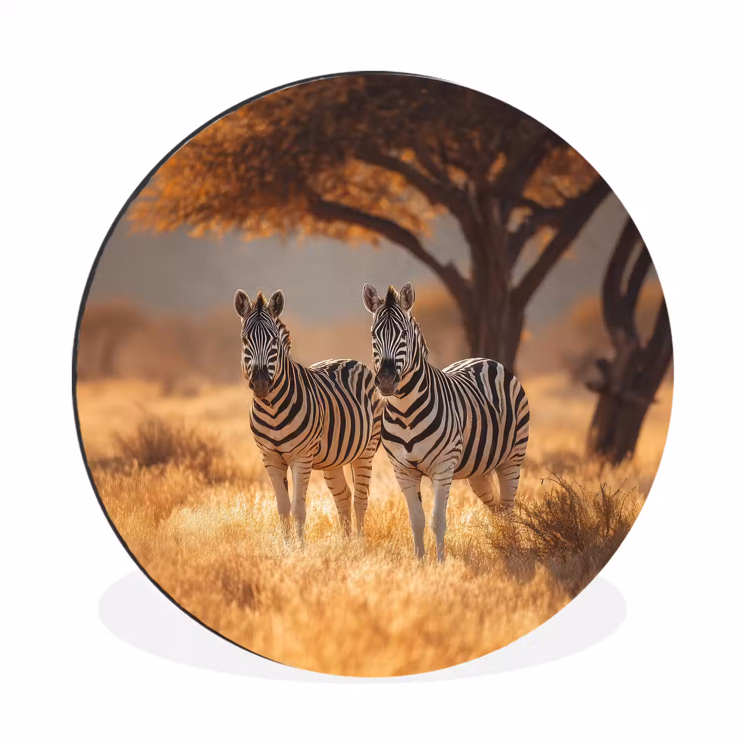 Zebra's - Savannelandschap - Gras Wandcirkel aluminium klein -3d