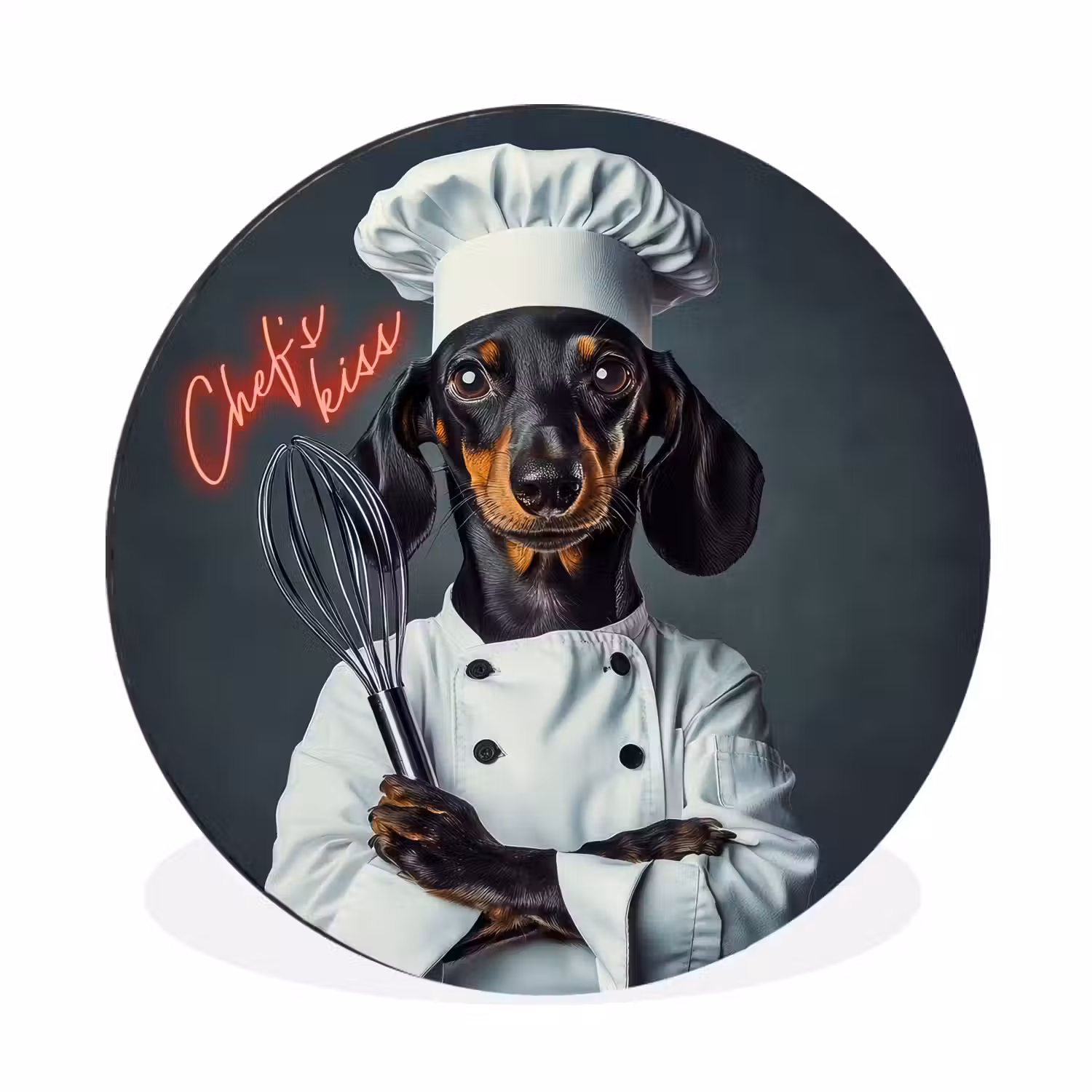 Quote - Neon - Hond - Kokskleding Wandcirkel aluminium klein -3d