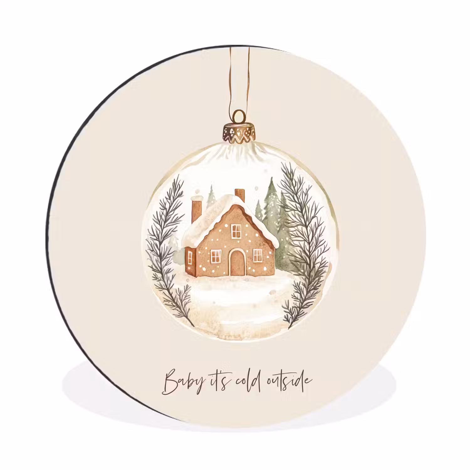 Quote - Winter - Kerst - Beige - Kerstbal Wandcirkel aluminium klein -3d