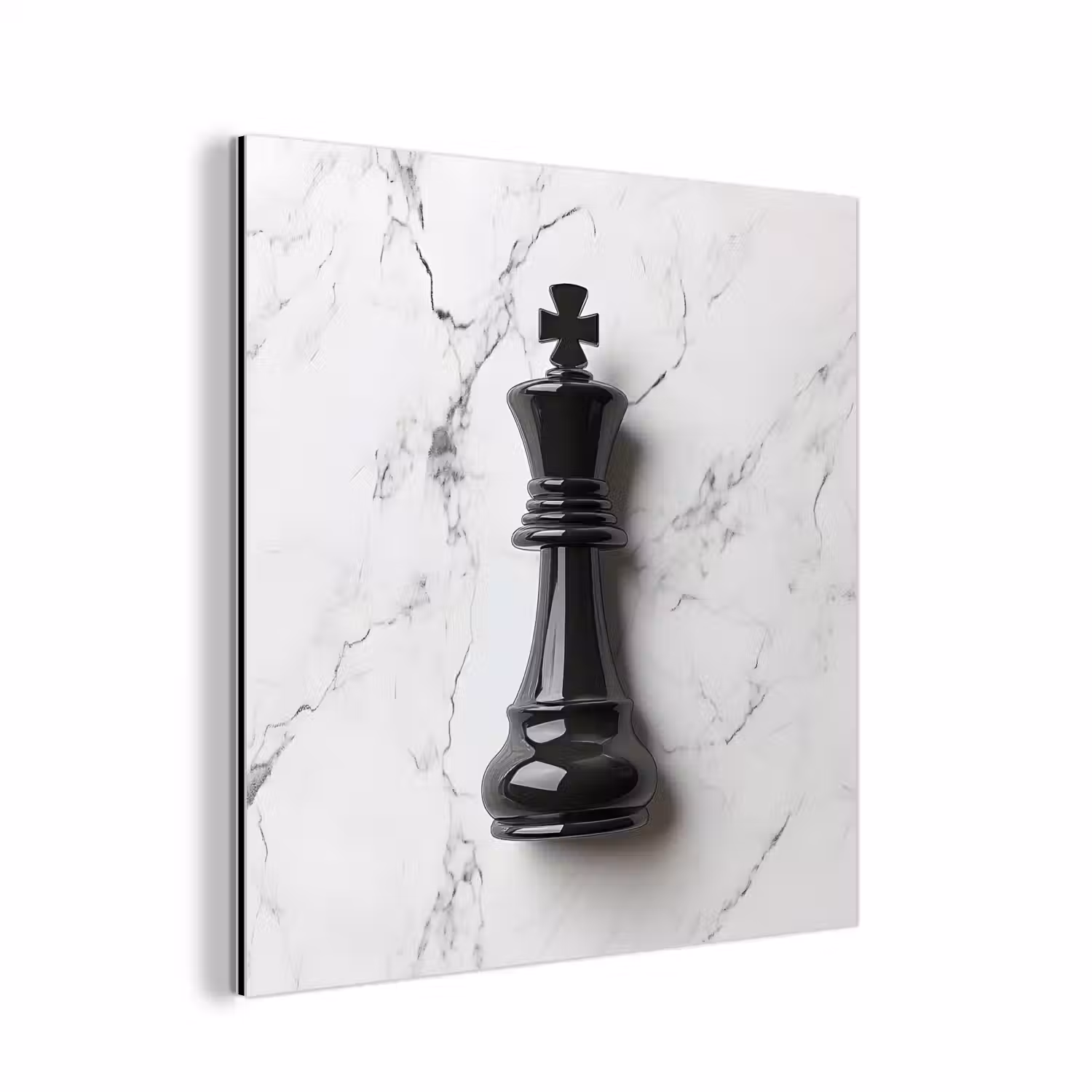 Schaakstuk - Koning - Zwart - Marmer aluminium wit klein -3d