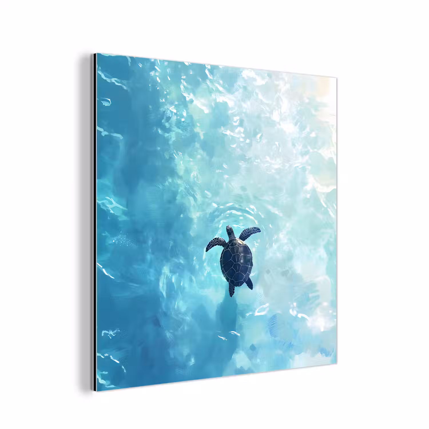 Schildpad - Zee - Blauw - Schittering aluminium wit klein -3d