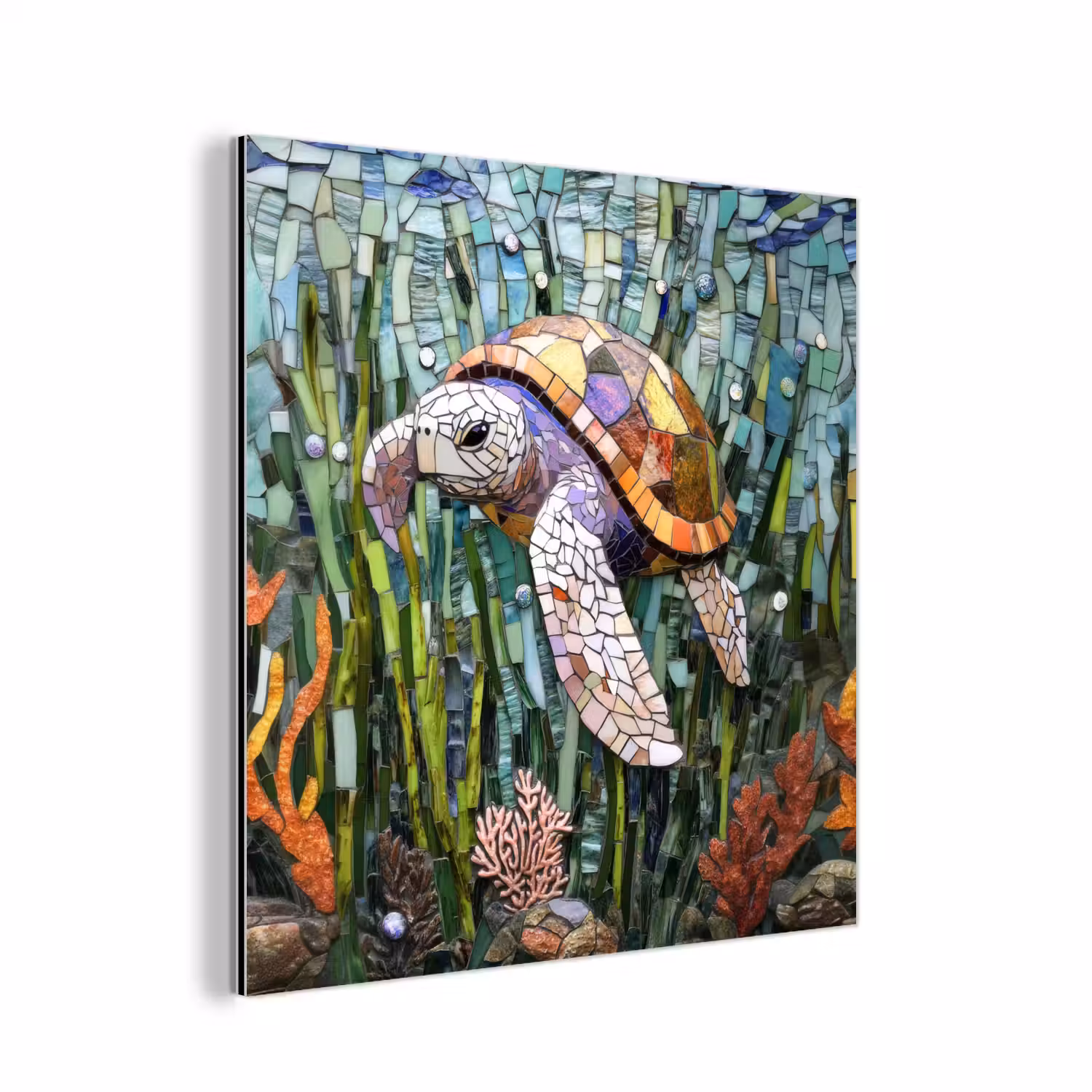 Schildpad - Zeewier - Mozaïek aluminium wit klein -3d