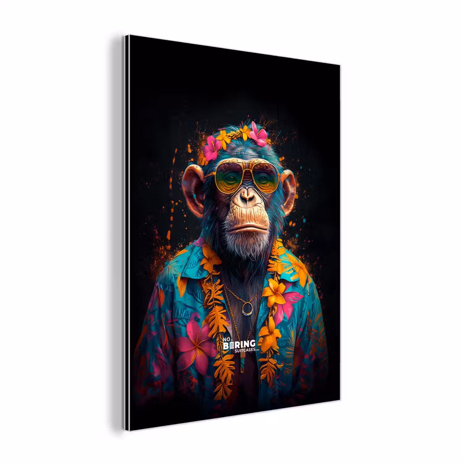 Chimpansee met Hawaii blouse aluminium wit klein -3d