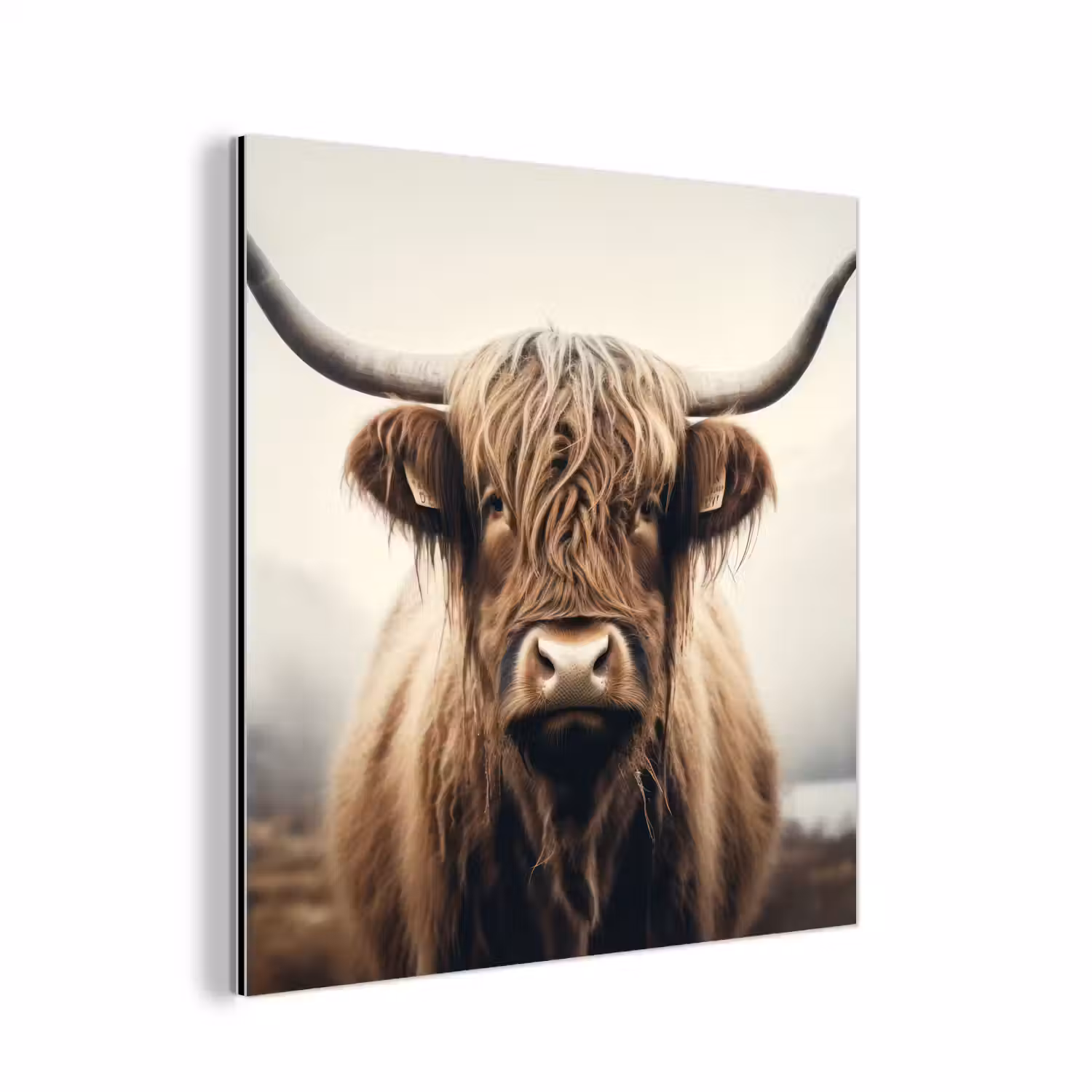 Schotse hooglander - Hoorns - Landschap aluminium wit klein -3d