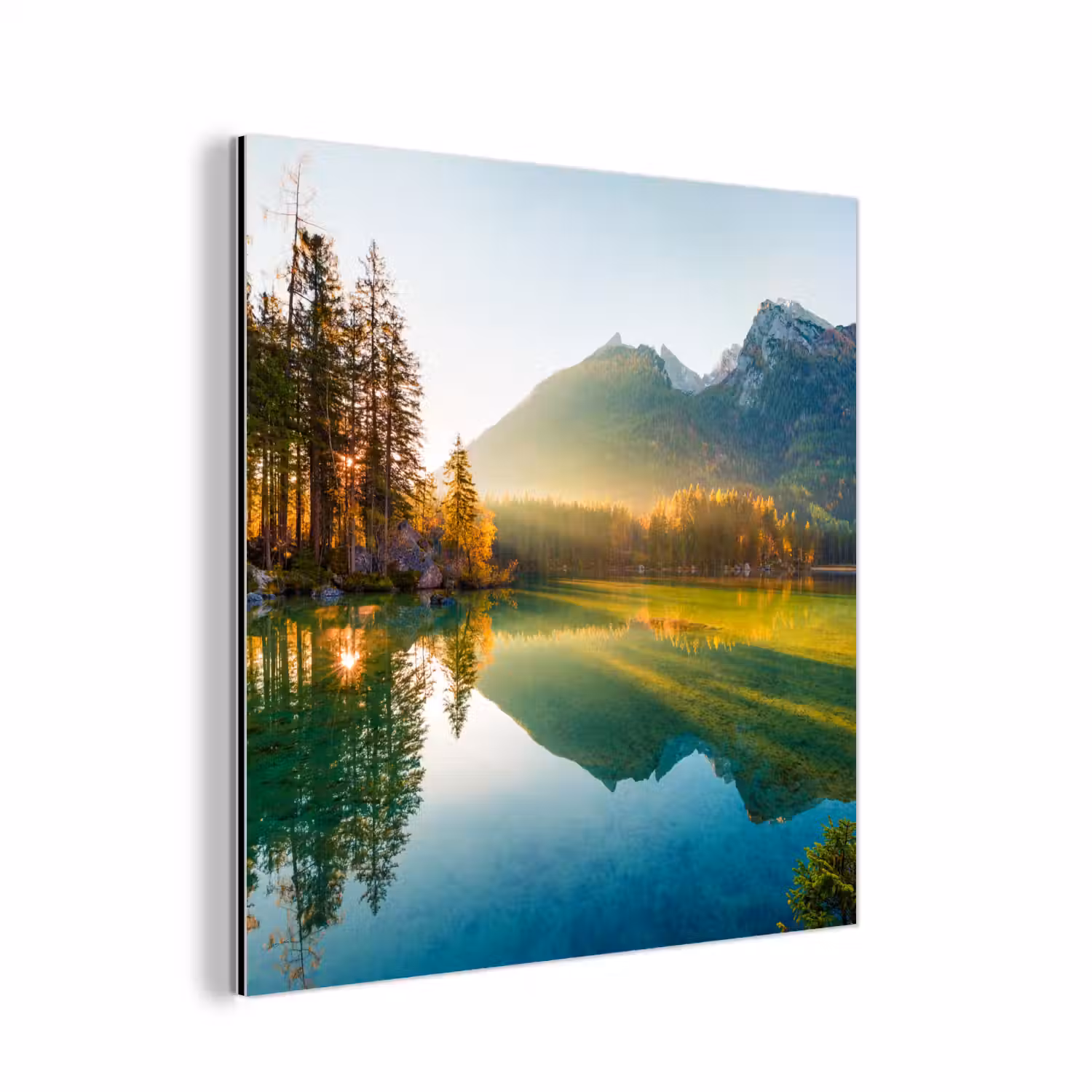 Meer - Bos - Bergen - Natuur - Zon - Landschap aluminium wit klein -3d