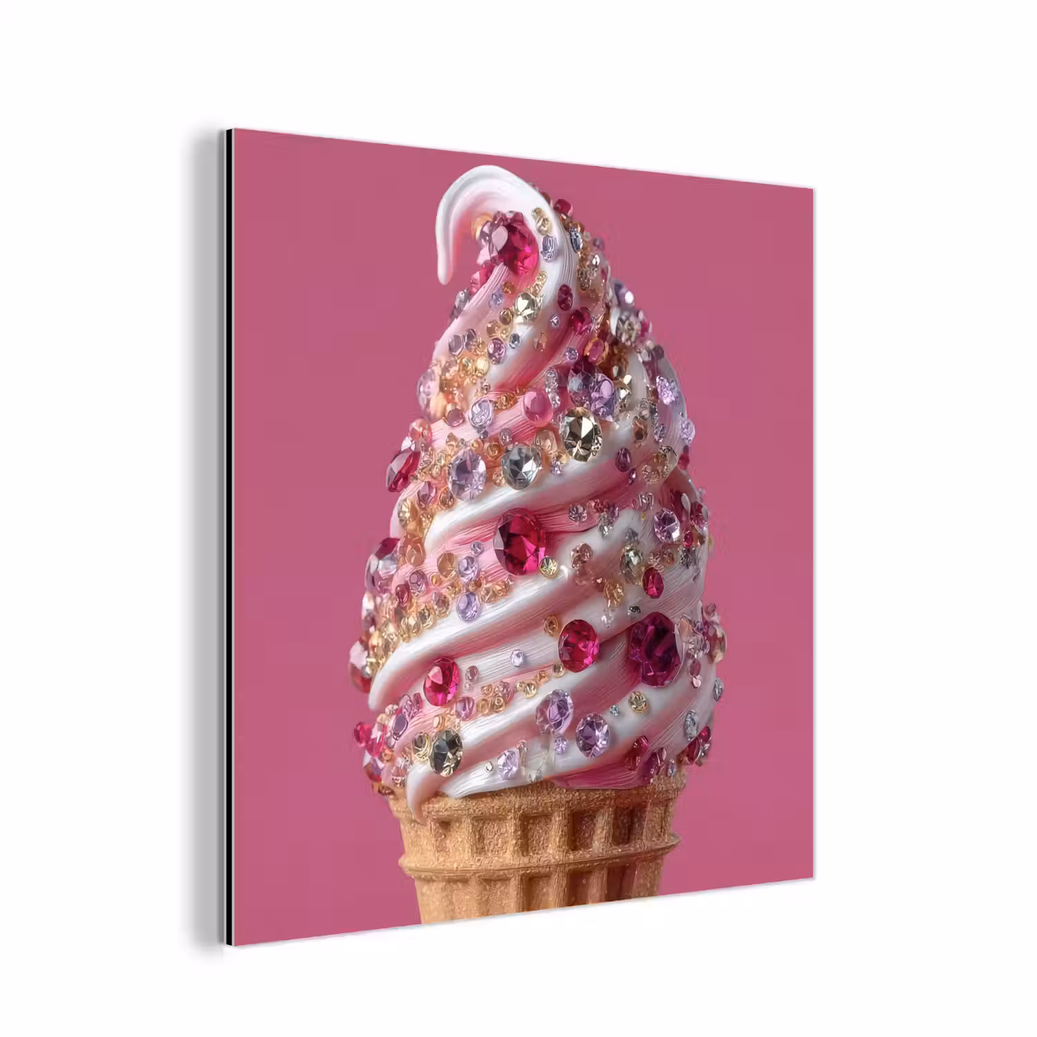 Softijs - Edelstenen - Roze - Hoorntje aluminium wit klein -3d