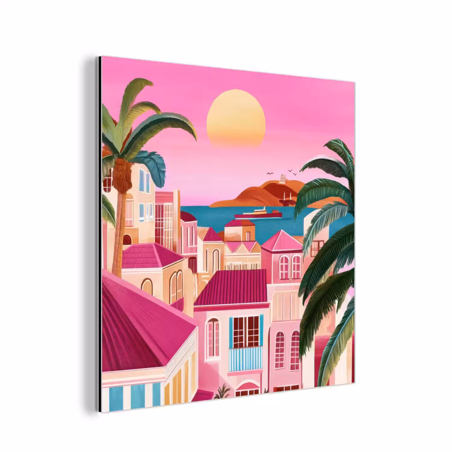 Stad - Roze - Palmbomen aluminium wit klein -3d