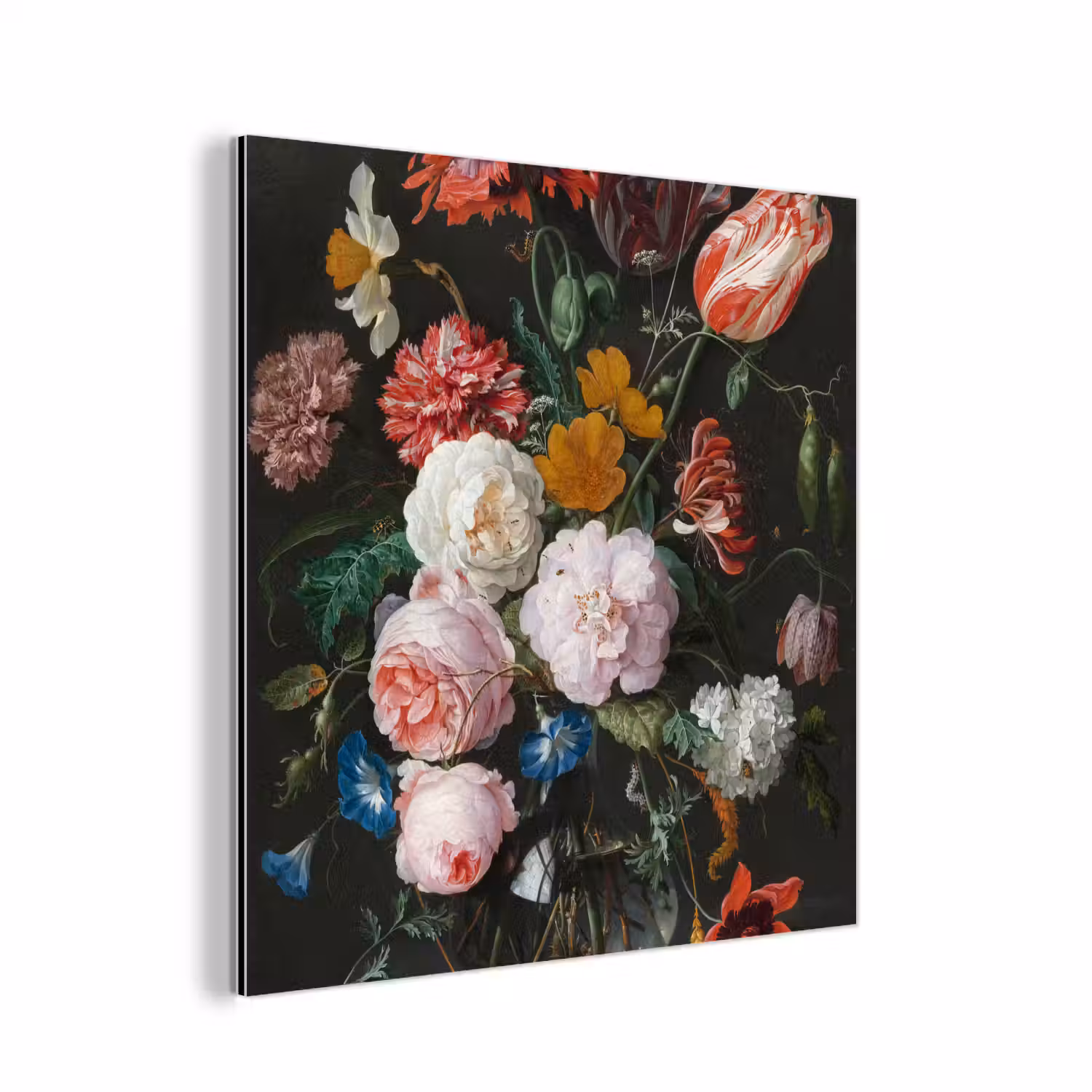 Stilleven met bloemen in een glazen vaas - Schilderij van Jan Davidsz. de Heem aluminium wit klein -3d
