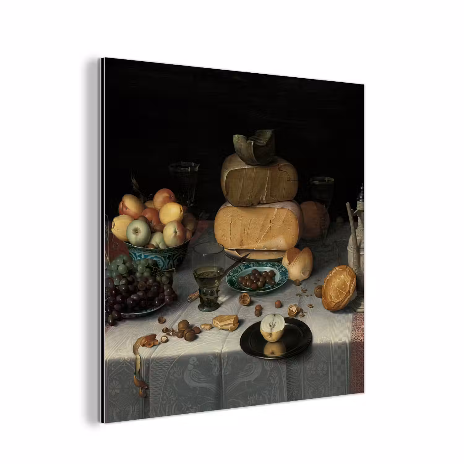 Stilleven met kazen - Schilderij van Floris Claesz. van Dijck aluminium wit klein -3d