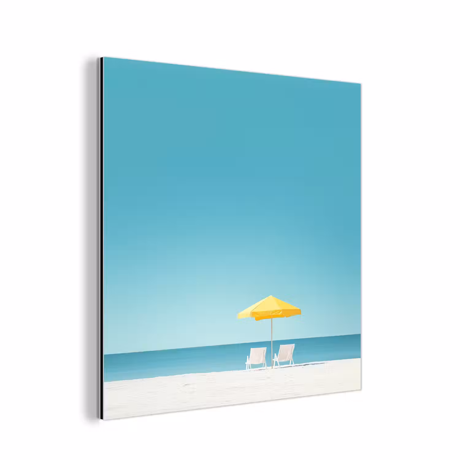Strand - Blauwe lucht - Geel - Parasol aluminium wit klein -3d