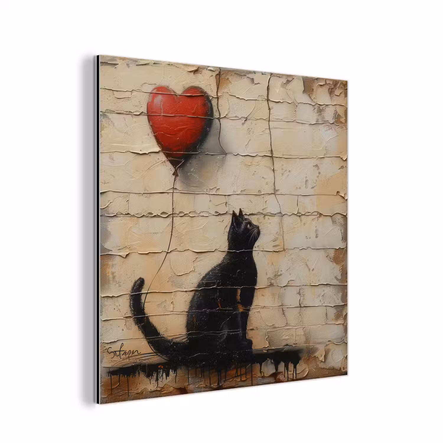 Street art - Kat - Ballon - Graffiti - Banksy aluminium wit klein -3d