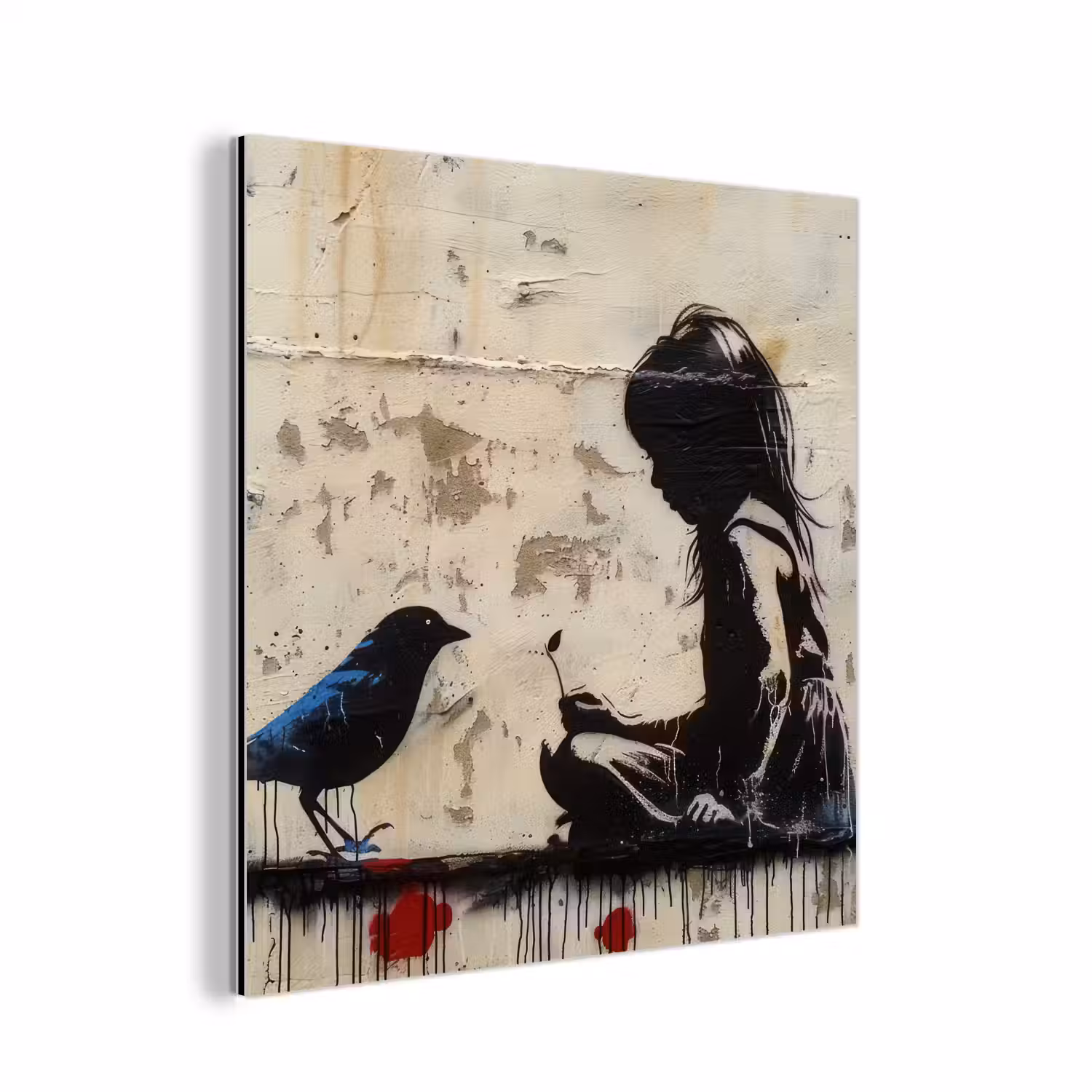 Street art - Meisje - Vogel - Graffiti - Banksy aluminium wit klein -3d