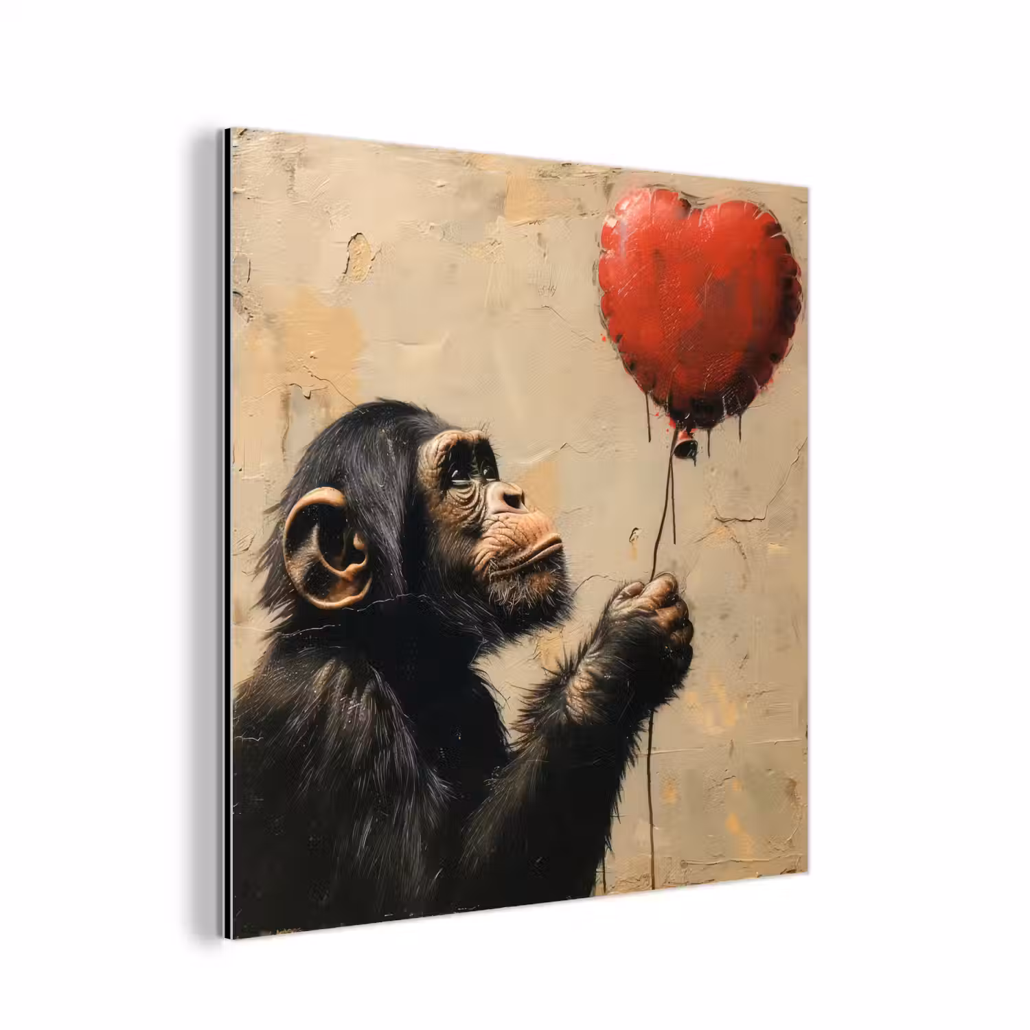 Street art - Chimpansee - Ballon - Graffiti - Banksy aluminium wit klein -3d